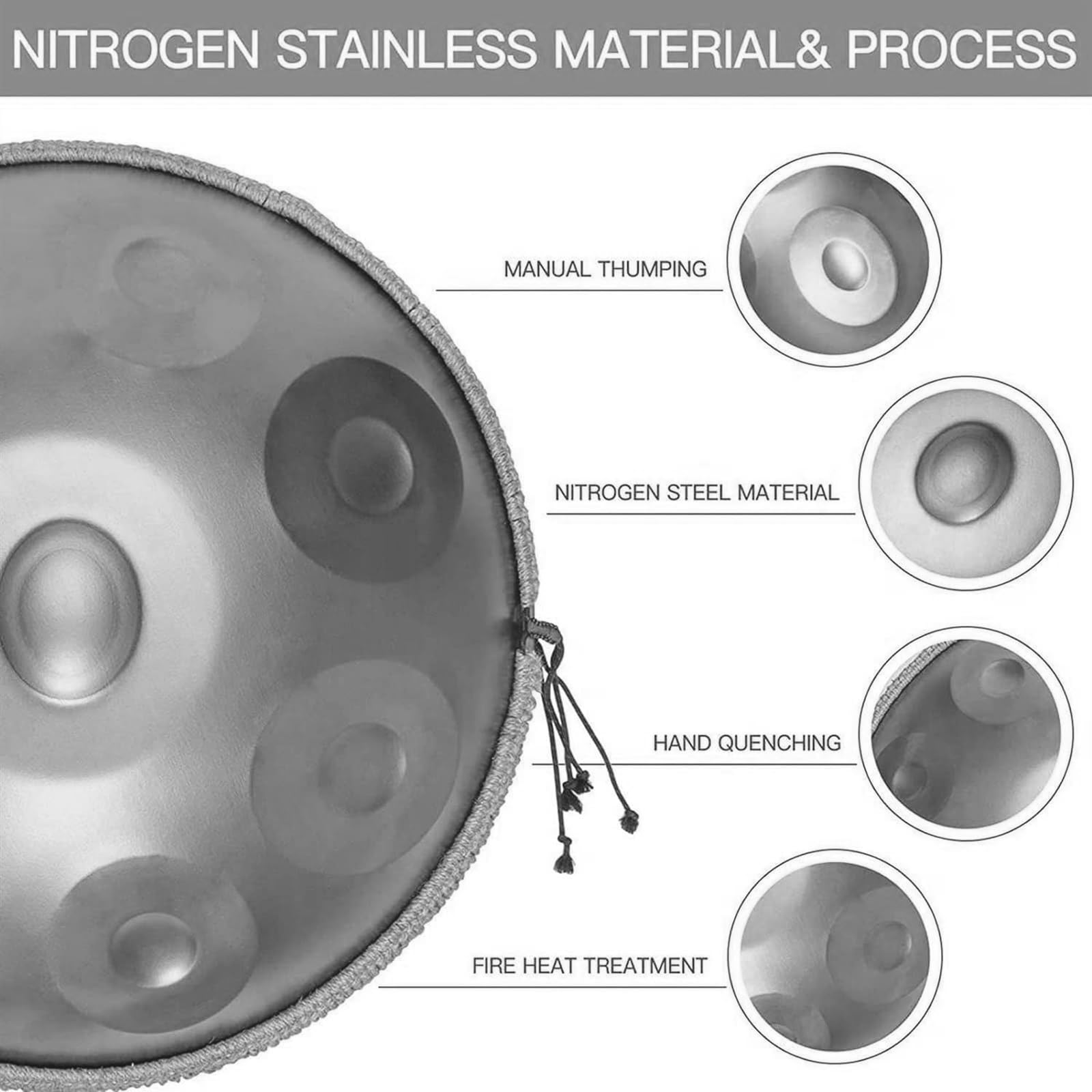 Handpan Drum 9 10 12 Tons 22 Pouces En Ré Mineur 432 Hz/440 Hz Instrument À Main, Tambour À Main En Acier Avec Sac À Main Souple, 2 Maillets À Main, Support À Main(Frosted white,9 Notes(440 Hz)