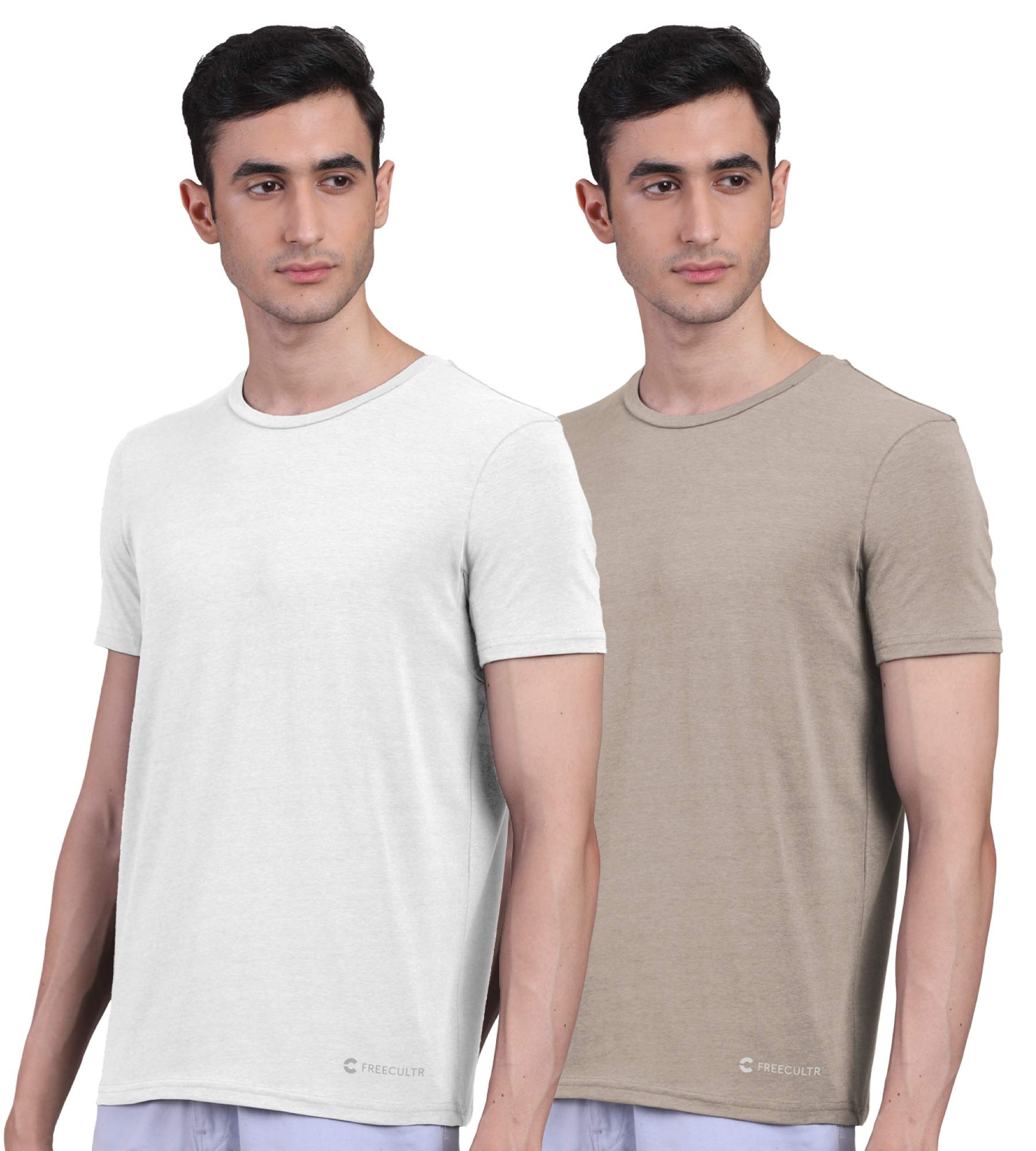 FreecultrMen's Bamboo Undershirt Anti Microbial Anti Odor Breath tech Super Soft & Comfort Fit Lounge wear and Sleep wear T-Shirt -(Pack of 2)