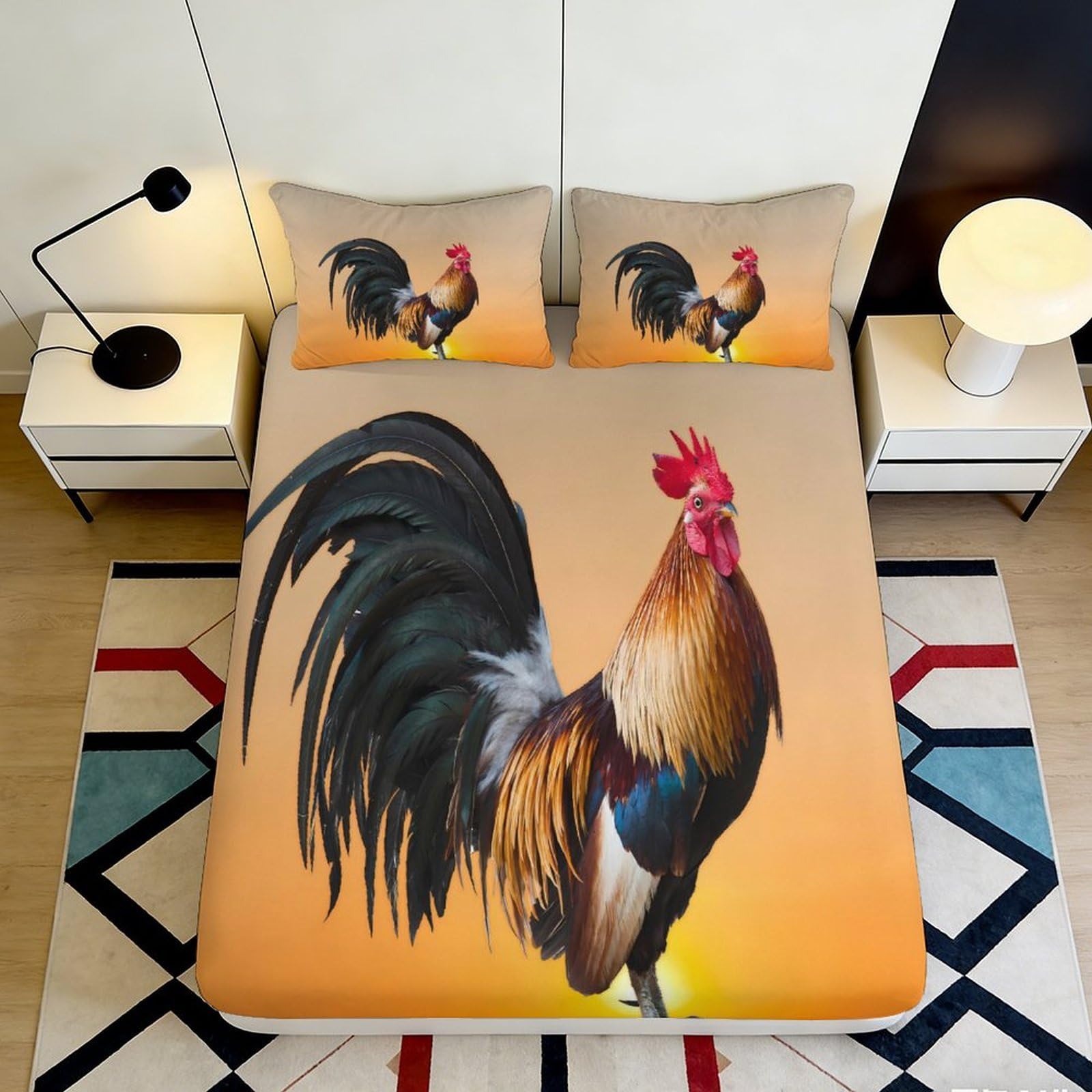 Pnayamiorkfel Style-8 3D Printed Rooster Sunrise Fitted Sheet Microfiber Soft Non-Slip Mattress Cover Farmhouse Bed Decor Bedroom 90X200x25cm