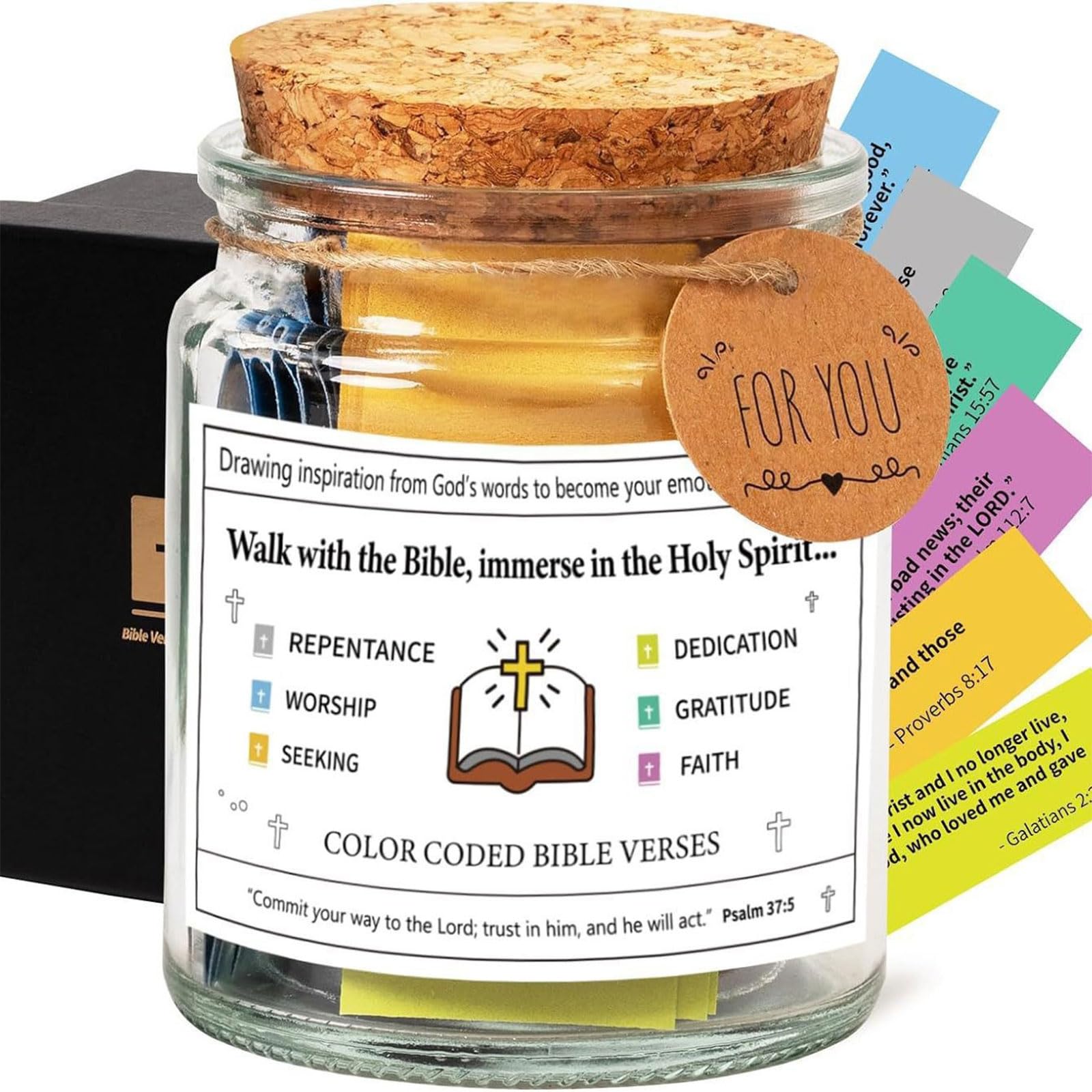 TFAOYS Decorative Glass Faith Jar with Prayer Note Bible Verses Spiritual Religious Ceremonies and Home Display Scripture Message Prayer Jar