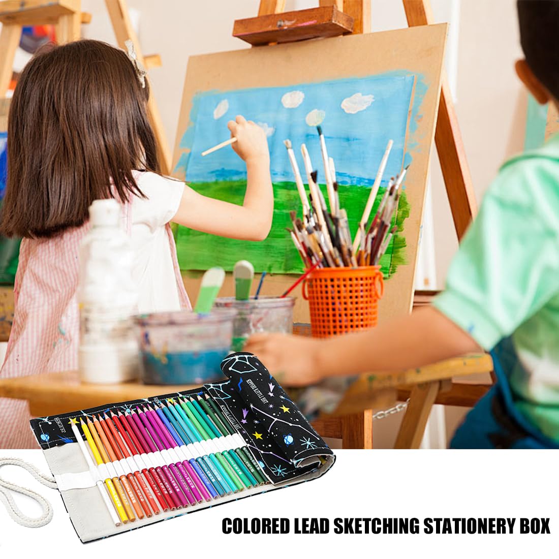 Astuccio Arrotolabile In Tela Con 72 Fori - Porta Matite E Pennelli, Nero, Per Scuola, Artisti E Ufficio - Foto 3