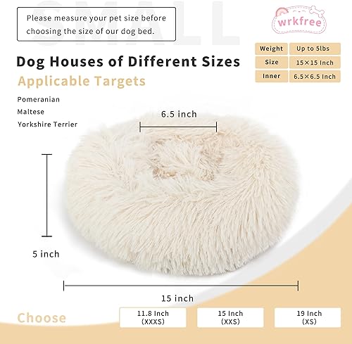 Miniatura 3 de Cama para perros pequeños, extra pequeña, lavable de 15 pulgadas, color beige dona, suave, para perros pequeños, calmante y antiansiedad, redonda,