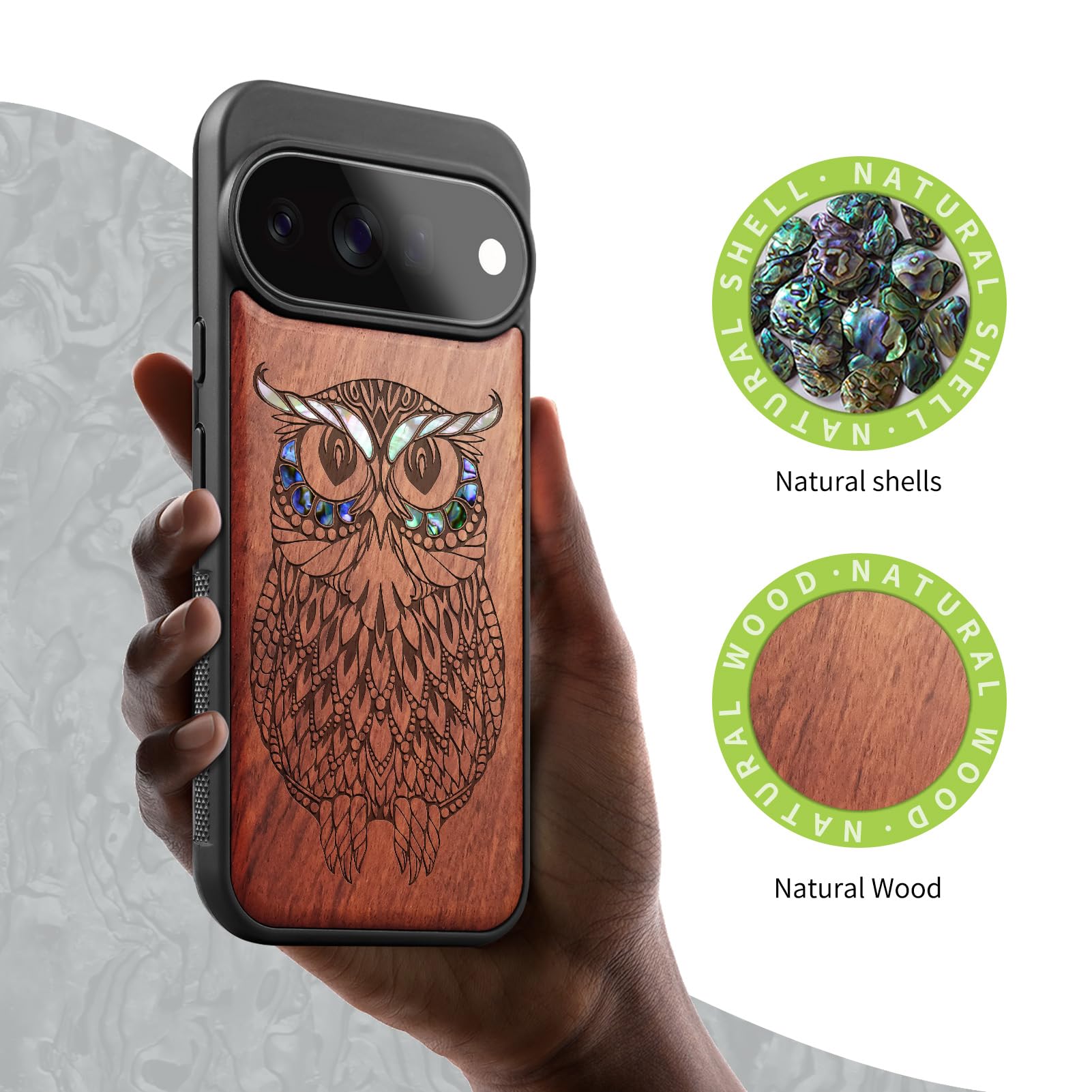 Carveit Madera Funda para Google Pixel 11 Pro (Rosa-Búho)