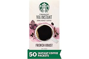 Starbucks VIA Instant Coffee, Dark Roast French Roast, 50 Single-Serve Packets