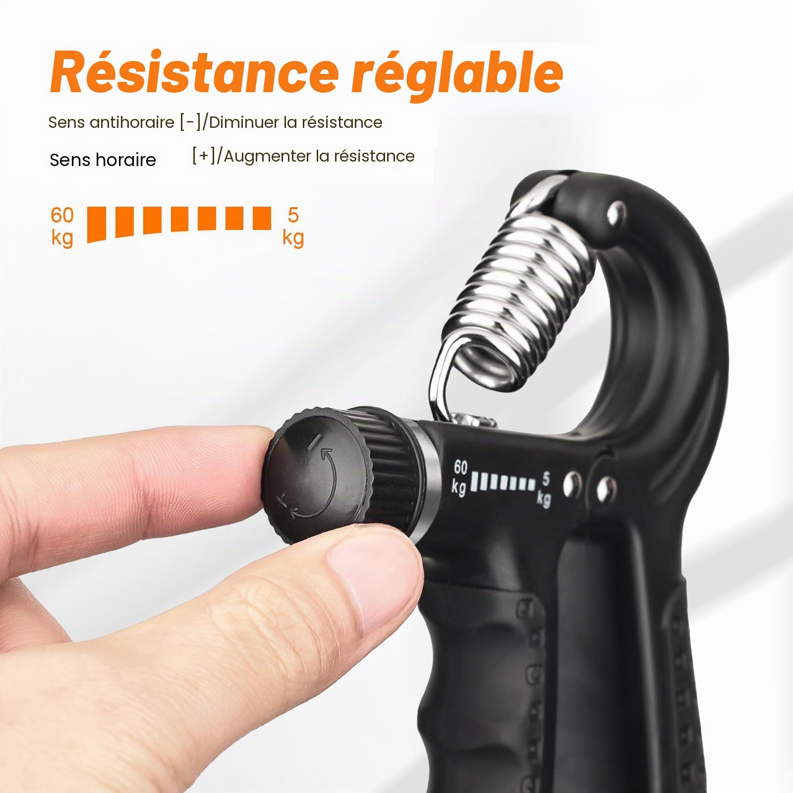 GRIFEMA GA5003, Hand Grip, Grip Musculation avec Compteur, Résistance Réglable 5-60kg, pour Athlètes et Exercices de Récupération de la Main, Noir