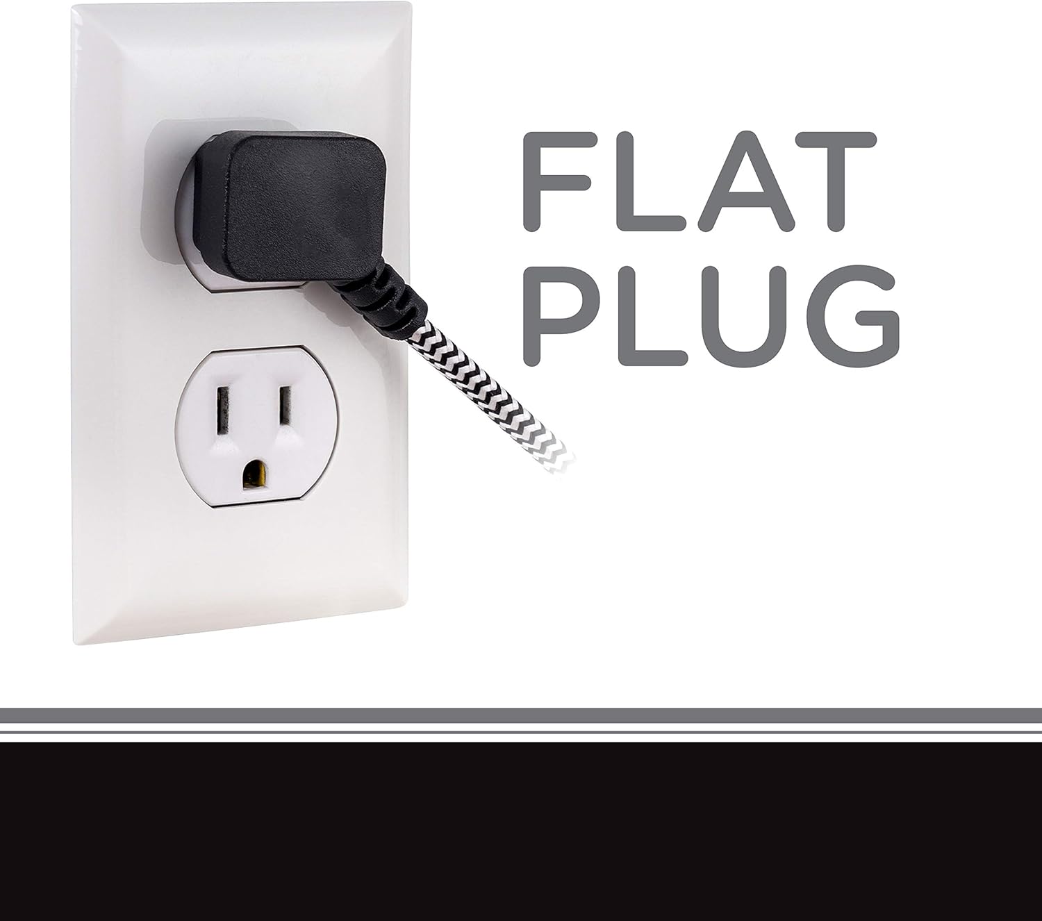 Free Shipping Offer Cordinate Designer 3-Outlet Extension Cord, 8 Ft Braided Cable, 2-Prong Power Strip, Slide-to-Lock Safety, Low-Profile Flat Plug, Polarized, ETL Listed, Black/White, 39984 Exclusive Special Cordinate Designer 3-Outlet Extension Cord, 8 Ft Braided Cable, 2-Prong Power Strip, Slide-to-Lock Safety, Low-Profile Flat Plug, Polarized, ETL Listed, Black/White, 39984