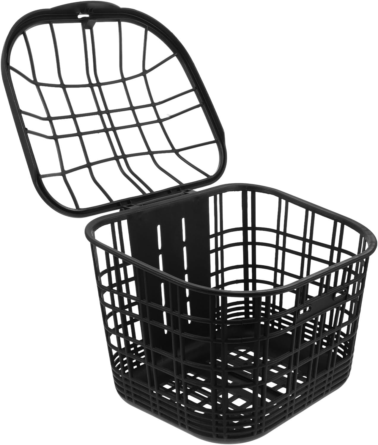 Kisangel Electric Bike Front Basket with Wire Mesh and Detachable Lid, Black Bicycle Basket for Scooter Decor and Outdoor Cycling Storage