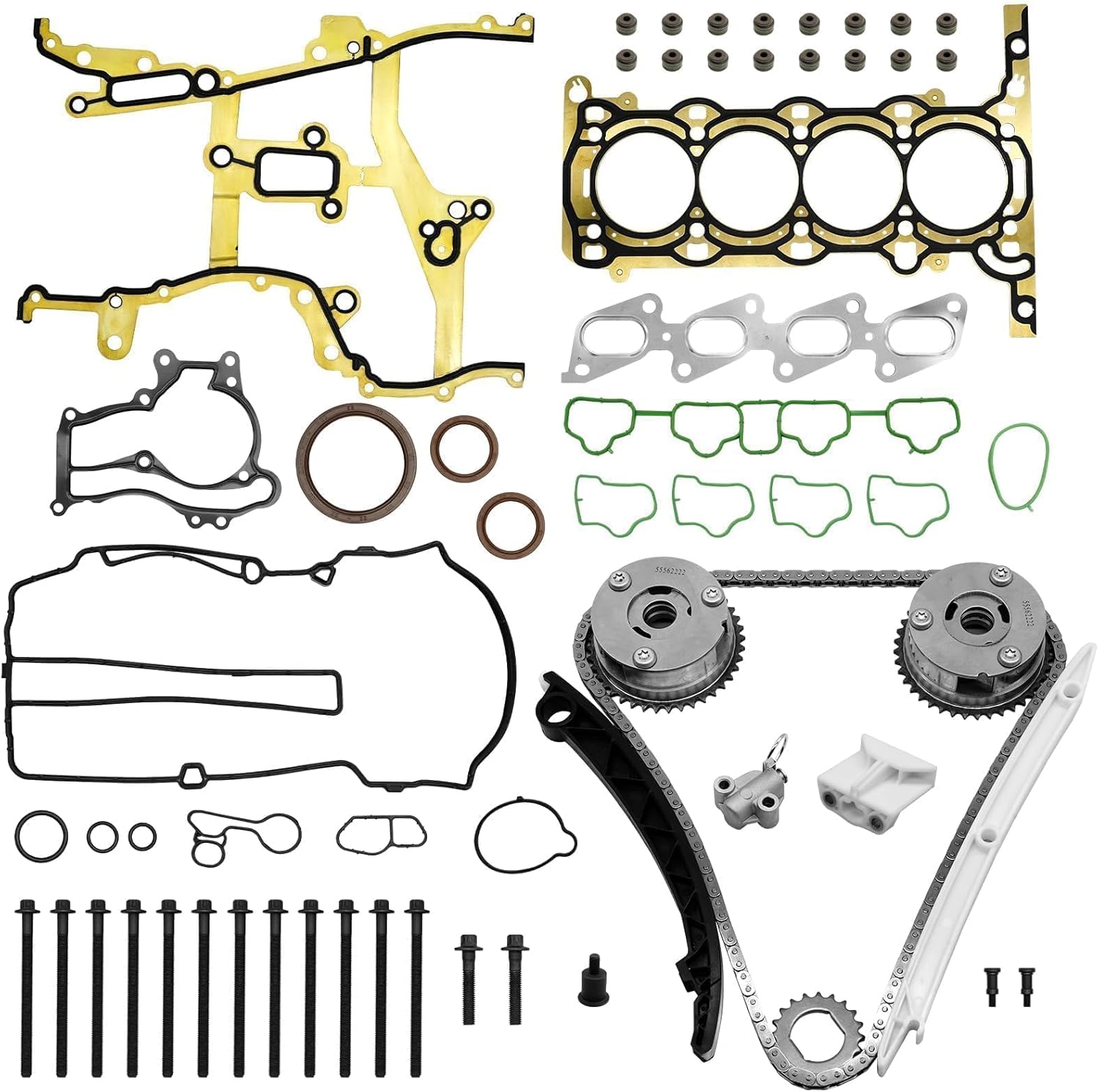 1.4 Timing Chain Kit for Chevy Cruze Trax Sonic 2011-2016 for Buick Encore 1.4L 2013-2016 Timing Chain with Intake/Exhaust VVT Gears & Head Gasket Set Replace HS54898 HS26540PT-1