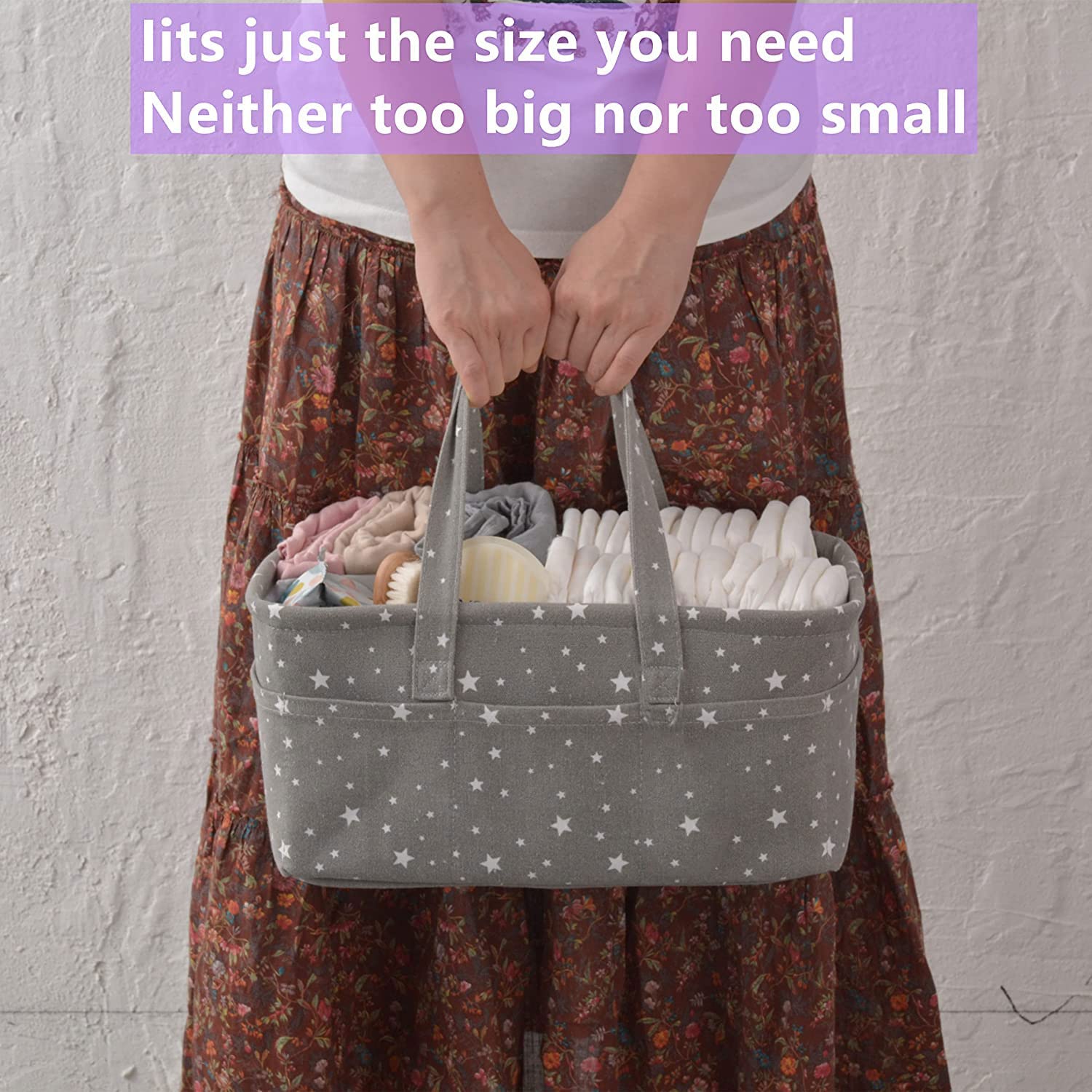 Winnies Cute Diaper Caddy Bag for Smart Mothers Baby Diaper Caddy Organizers Baby Wipes Felt Storage, Nursery, Foldable and Portable (Grey Star) 1