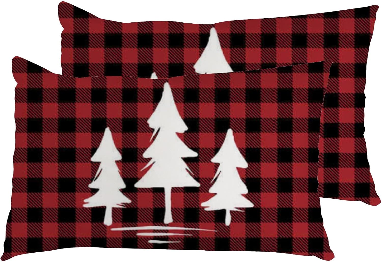 Christmas Pine Tree Red Plaids Pillow Cases King Size Set of 2 Microfiber Pillowcases with Hidden Zipper Soft Comfortable Bed Pillow Covers (20x36 Inches)