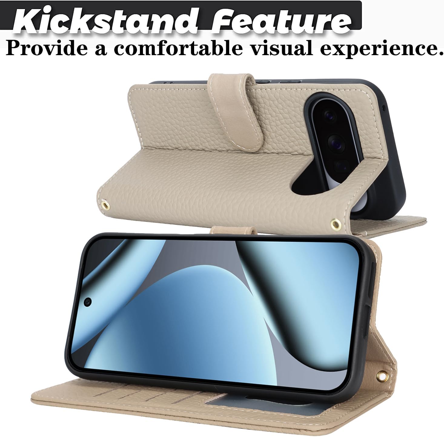 Zouzt Case for Google Pixel 10 and Pixel 10 Pro Genuine Leather Wallet Case with 4 Card Slot, RFID Blocking Card Holder Magnetic Flip Folio Shockproof Phone Cover Women Men- Gray