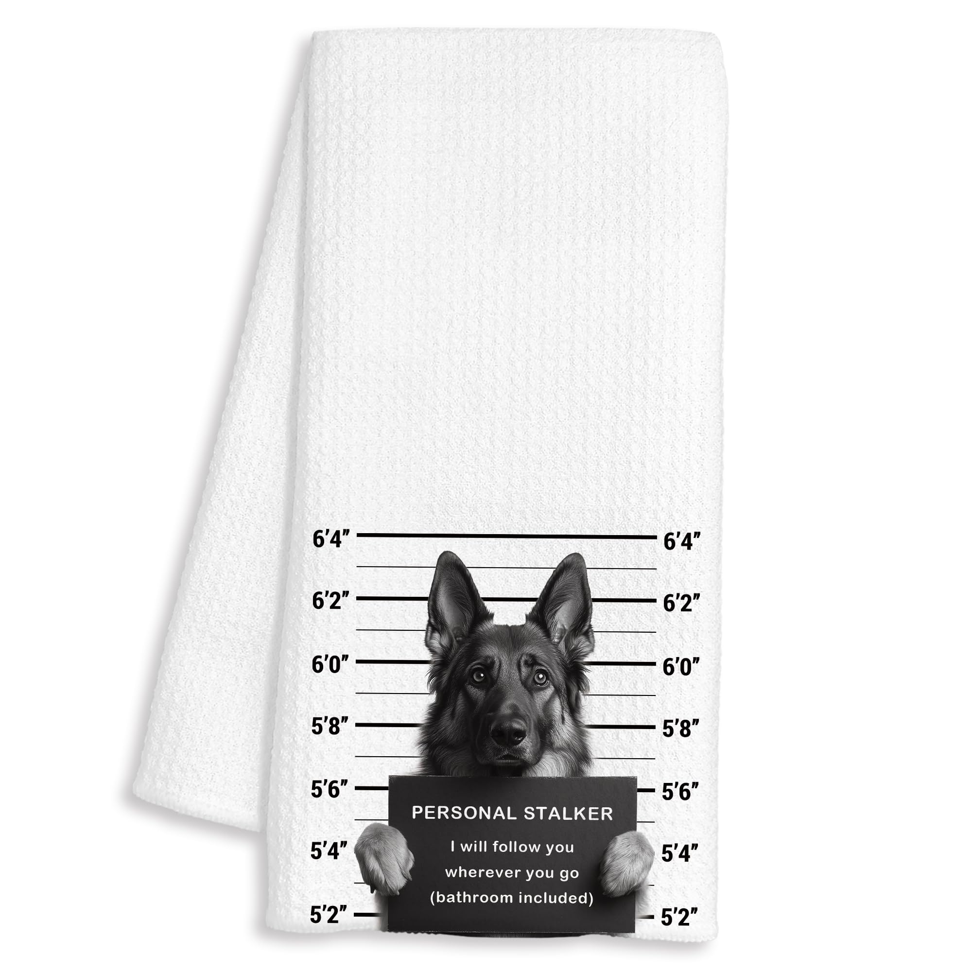 Funny German Shepherd Kitchen Towels, German Shepherd Gifts for Women Men, Black and White Dog Mugshot Decorative Dish Hand Tea Towels for Bathroom Kitchen, 16x24 Inch