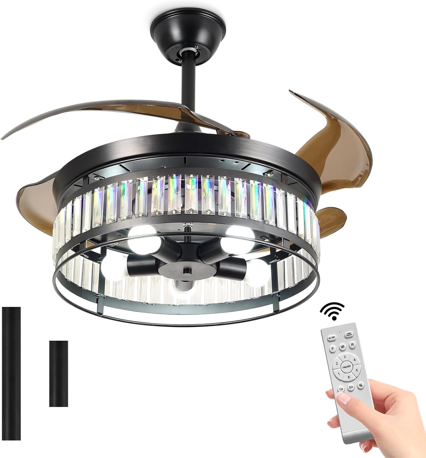 Minfeng Modern Farmhouse Ceiling Fan with Lights Remote Control, 48