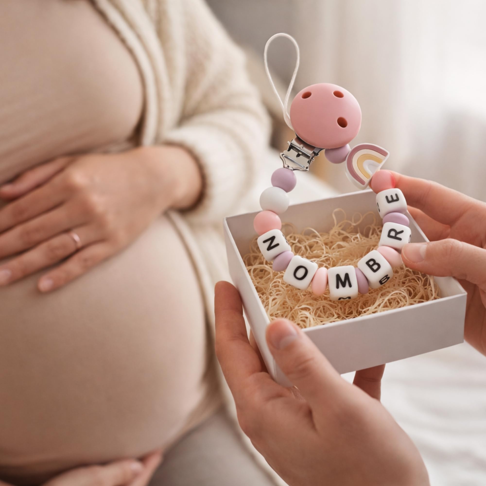 Clip para Chupete Chupetero Personalizado de Silicona Sujeta Chupetes con Diseño de Una Sola Pieza para Bebés Niños y Niñas Regalo Nacimiento Bebé