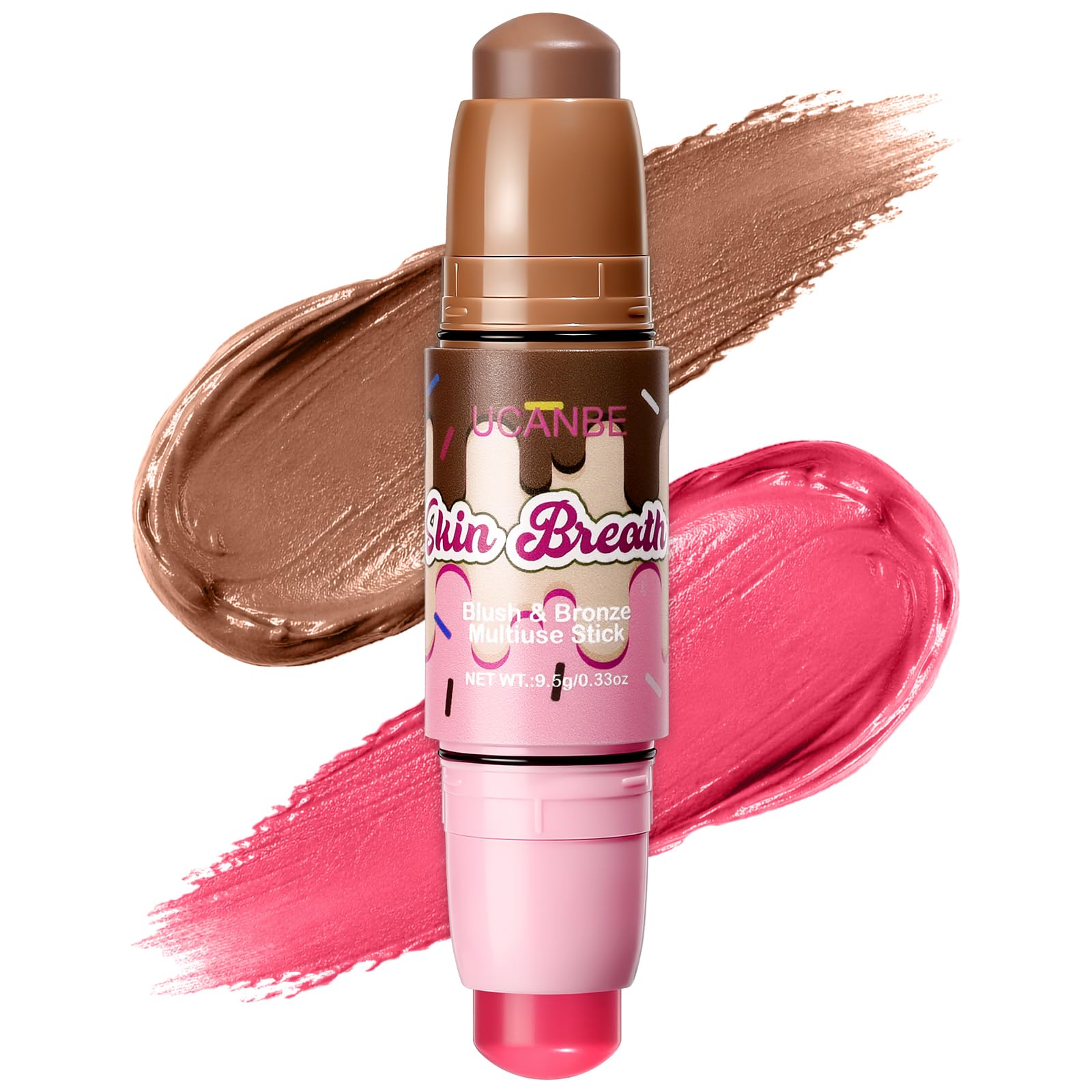 UCANBE Blush & Bronzer Stick, 2-in-1 Multiuse Cream Makeup Stick, Dual-Ended Blush & Contour Stick, Buildable Blendable Cream Formula, Natural Glow Finish, Travel-Friendly (04 BLOOMING ROSE)