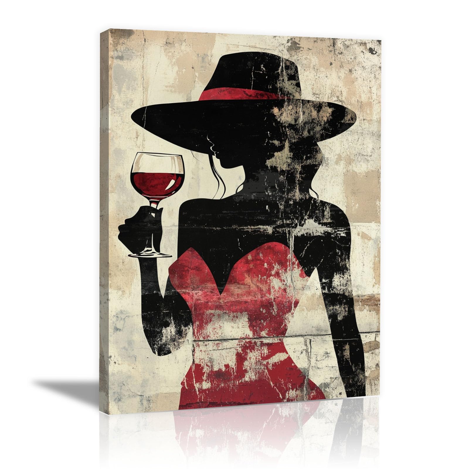 TERUEA Posters & Prints Paintings for Bedroom Living Room Decor for Mens Women Woman with Wine Glass Silhouette Vintage Humor Wall Art Poster for Bathroom Toilet Decor(Red)-70x100cm Framed