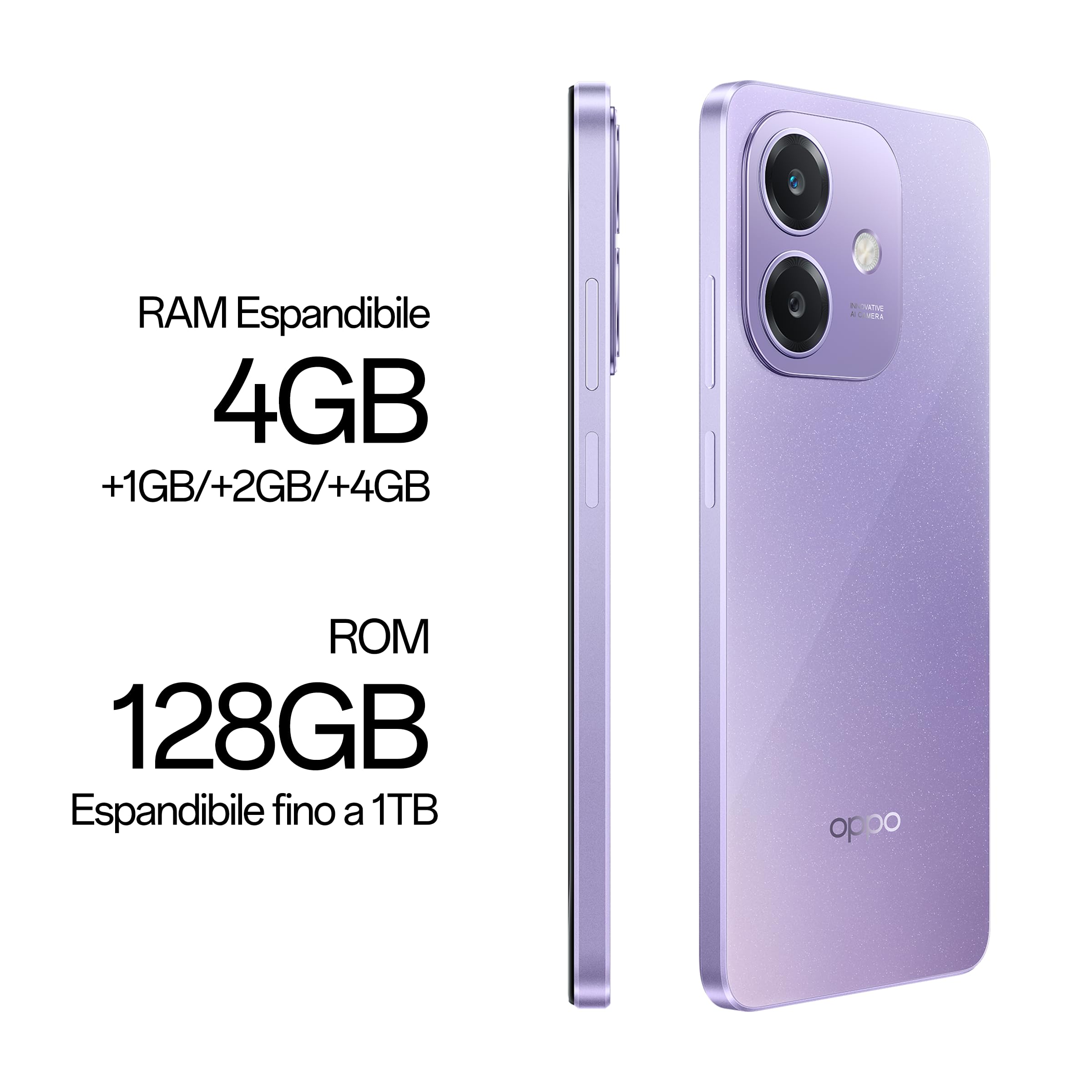 OPPO A40 Smartphone, Fotocamera AI 50MP, Selfie 5MP, Display 6.67” 90HZ LCD HD+, 5100mAh, RAM 4 Esp 8GB (+4GB Virtuali) +ROM 128GB, IP54, Supporto Auto [Versione Italia], Starry Purple