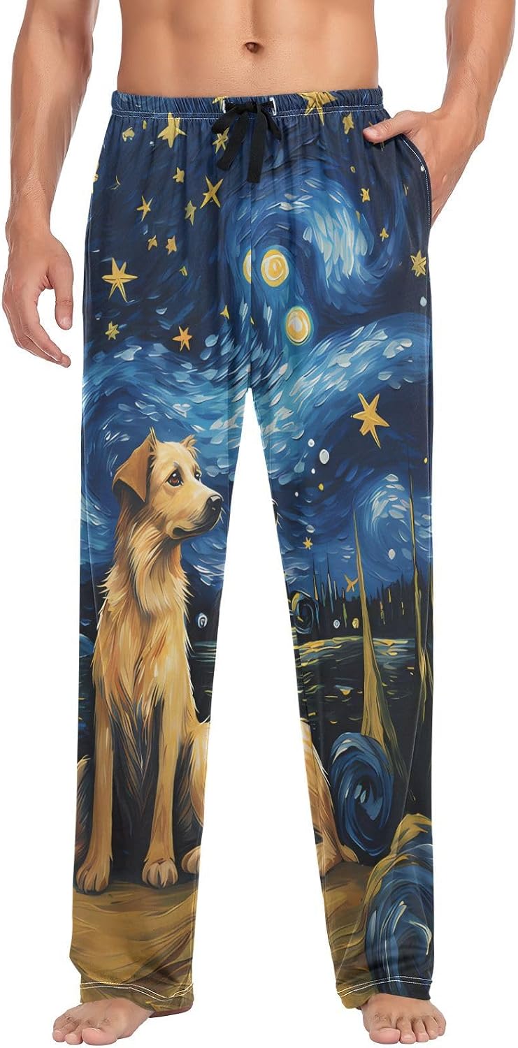 ALAZA Dog Starry Sky Art Men's Sleepwear Mens Pajama Pants Bottoms with Pockets, S