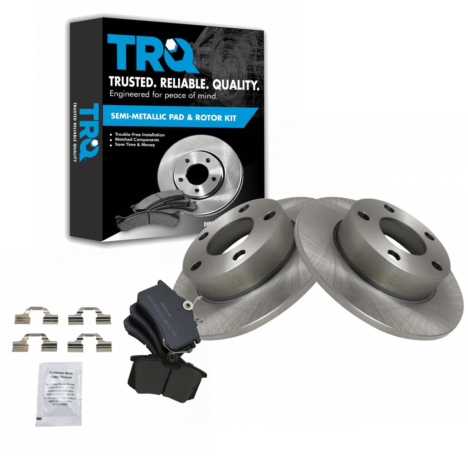 TRQ Rear Brake Pad and Rotor Set Semi Metallic Solid Rotors 245mm Diameter