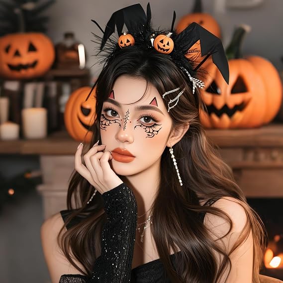 12 Sheets Halloween Face Temporary Tattoos for Girls | Cute Day of the Dead Pumpkin Spider Bat Ghost sticker Cute Face Makeup Decals for Halloween Party Decorations