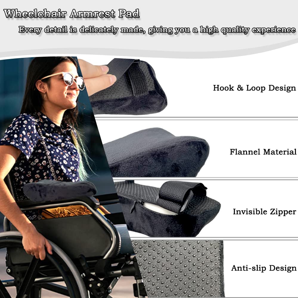 EDWERD Almohadilla para reposabrazos de silla de ruedas para personas mayores, bandeja de almohada para codos y scooter, cojín suave, accesorios estabilizadores de brazos de espuma viscoelástica, 2