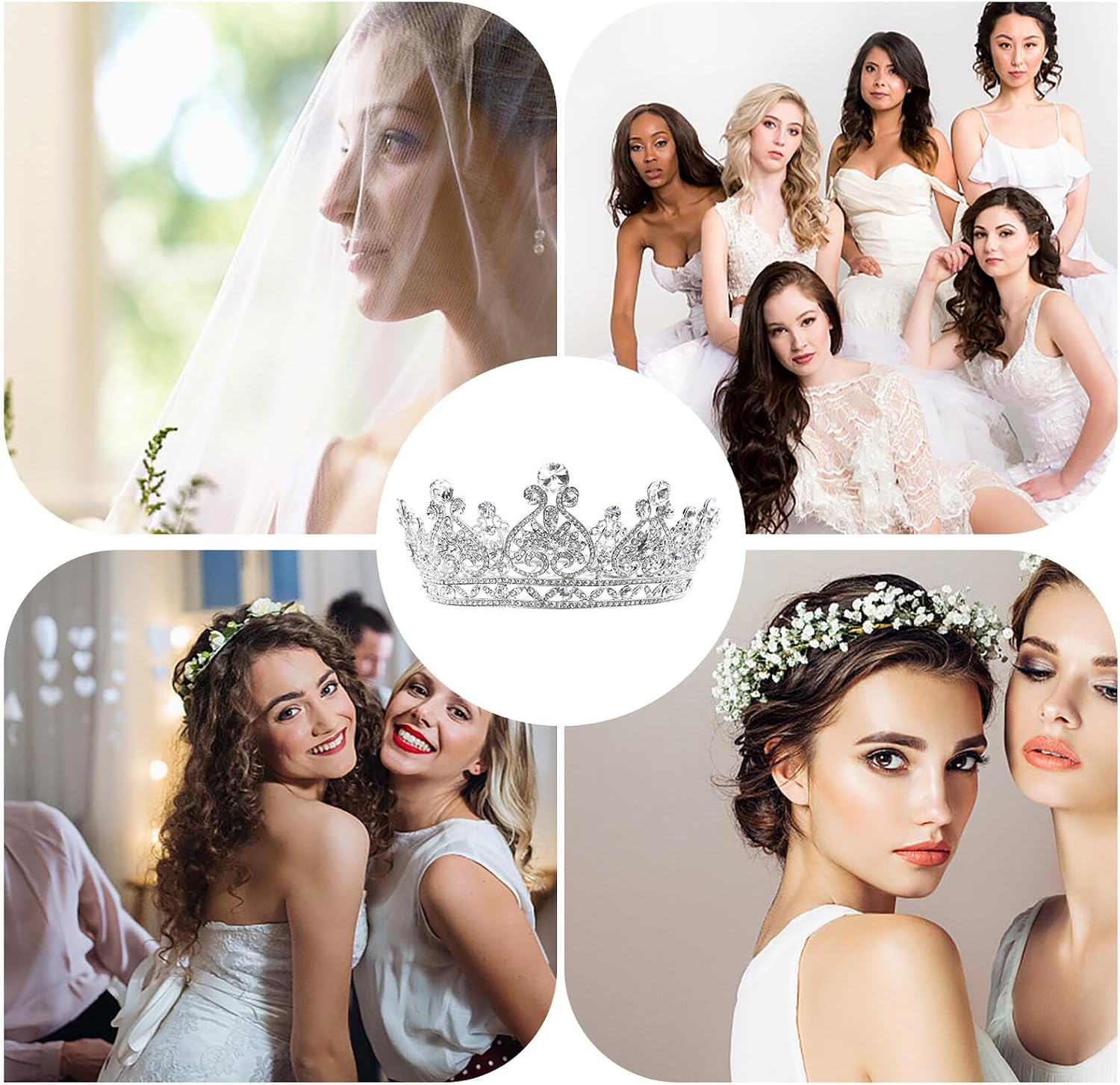 OUNONA Baroque Style round Bridal Crown Headdress for Women Wedding Hair Decor Silver Alloy Delicate Hair Accessory