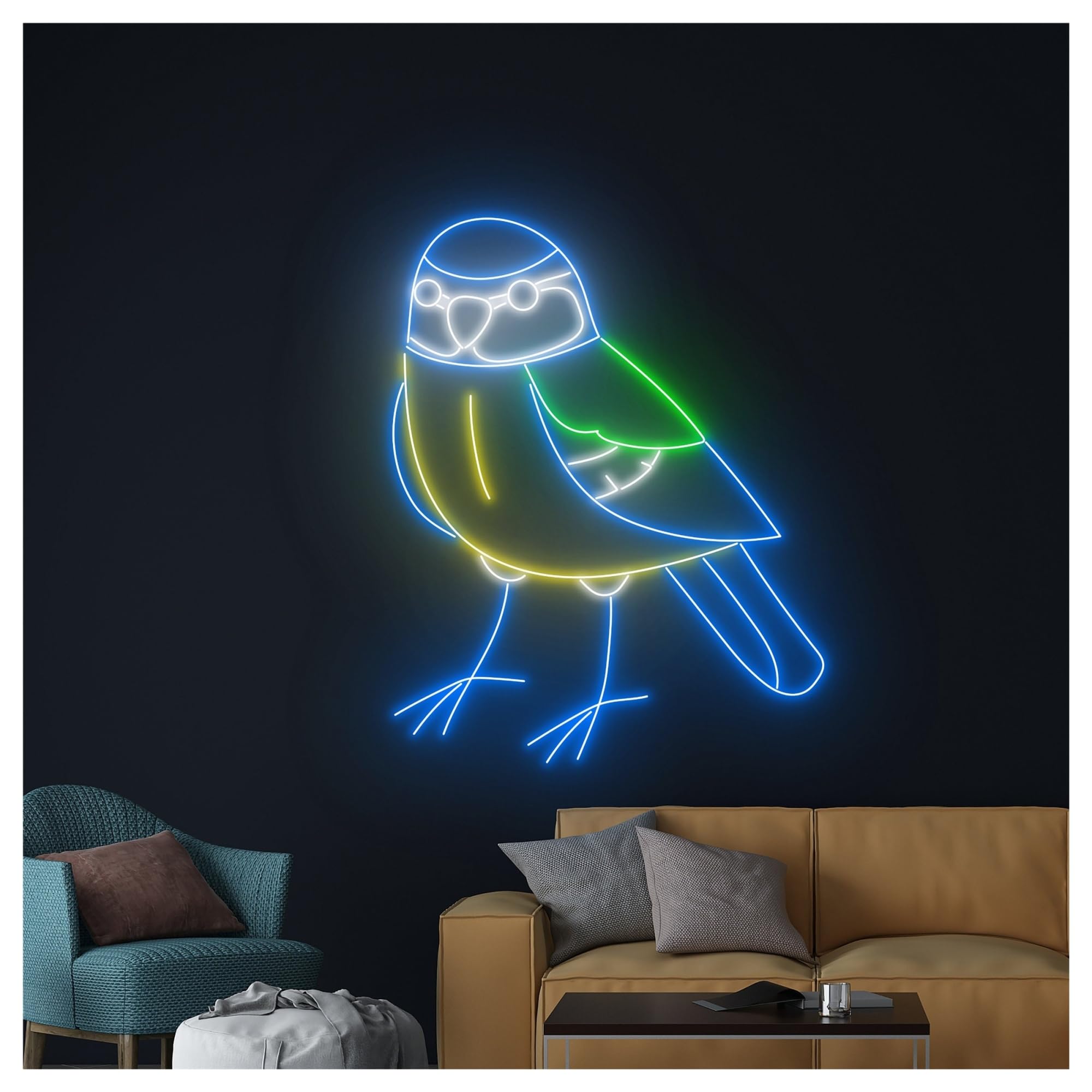 Luz de Diseño de Digital Decoración De Pared Con Luz Neón Pájaro Teta, Animal, Guardería, Granja, Zoológico, Escaparate,negocio, 60cm