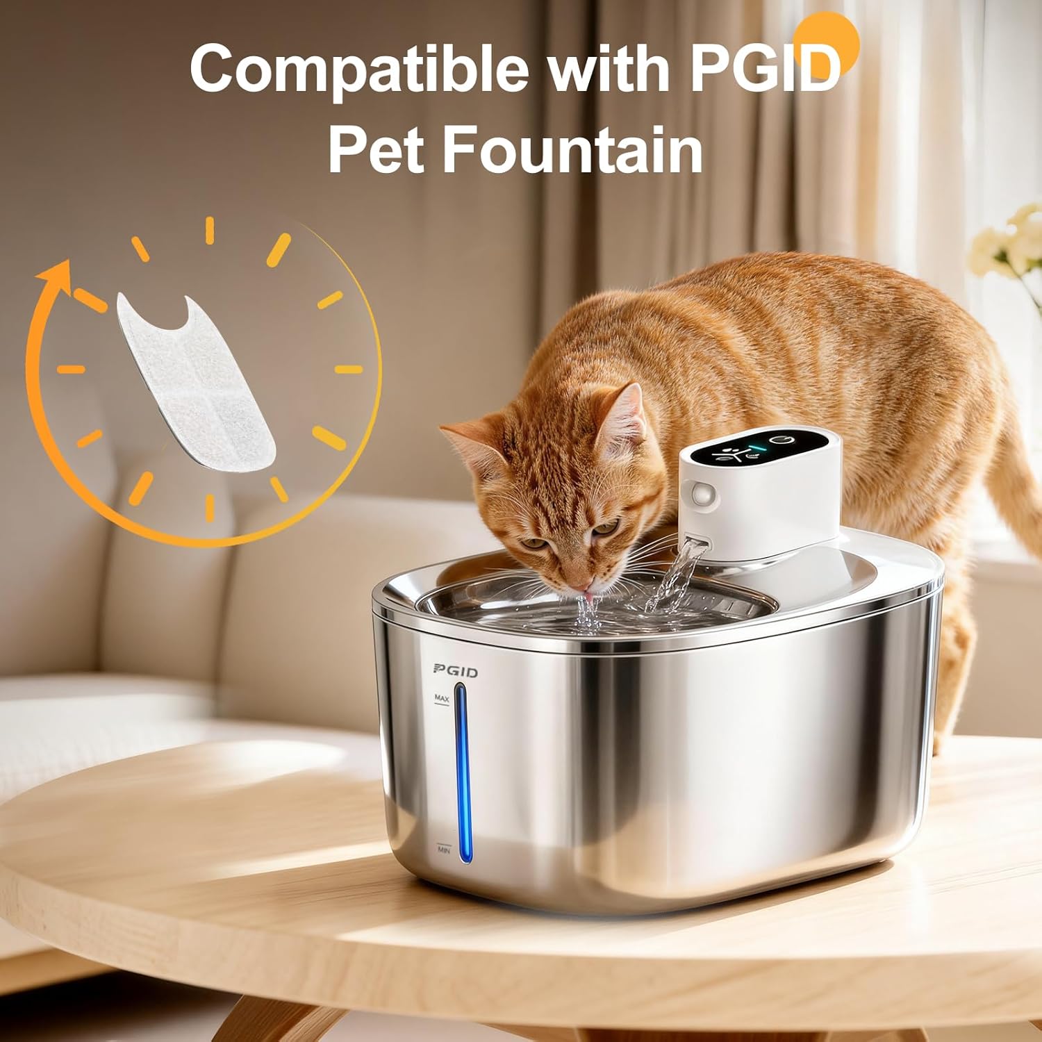 Replacement Filters and 4 Packs Sponges for 152oz/4.5L PGID Cordless Cat Water Fountain