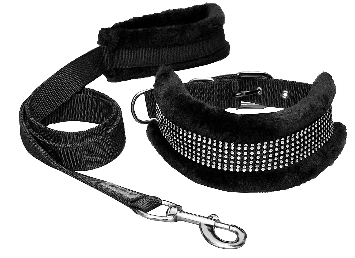 BLACK DOG Leash and Collar for Medium Dogs with Fur Diamond Nylon Set for Adult Medium Dogs,Minimum&Maximum Neck Round Size -17 Inch-22 Inch(1 Inch-Medium,Black) (B089RPTT24) Amazon Price History, Amazon Price Tracker