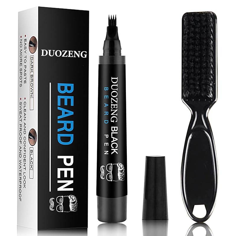 Caneta para Preenchimento de Barba DuoZeng Preta com Ponta de Quatro Pontas e Escova