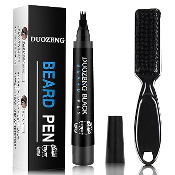 Beard Pencil Filler for Men,Beard Pen Filler Long Lasting Coverage Waterproof & Natural Finish Beard Filling Pen with Brush,Barber Styling Pencil - Fill, Shape & Define Perfect BeardBlack