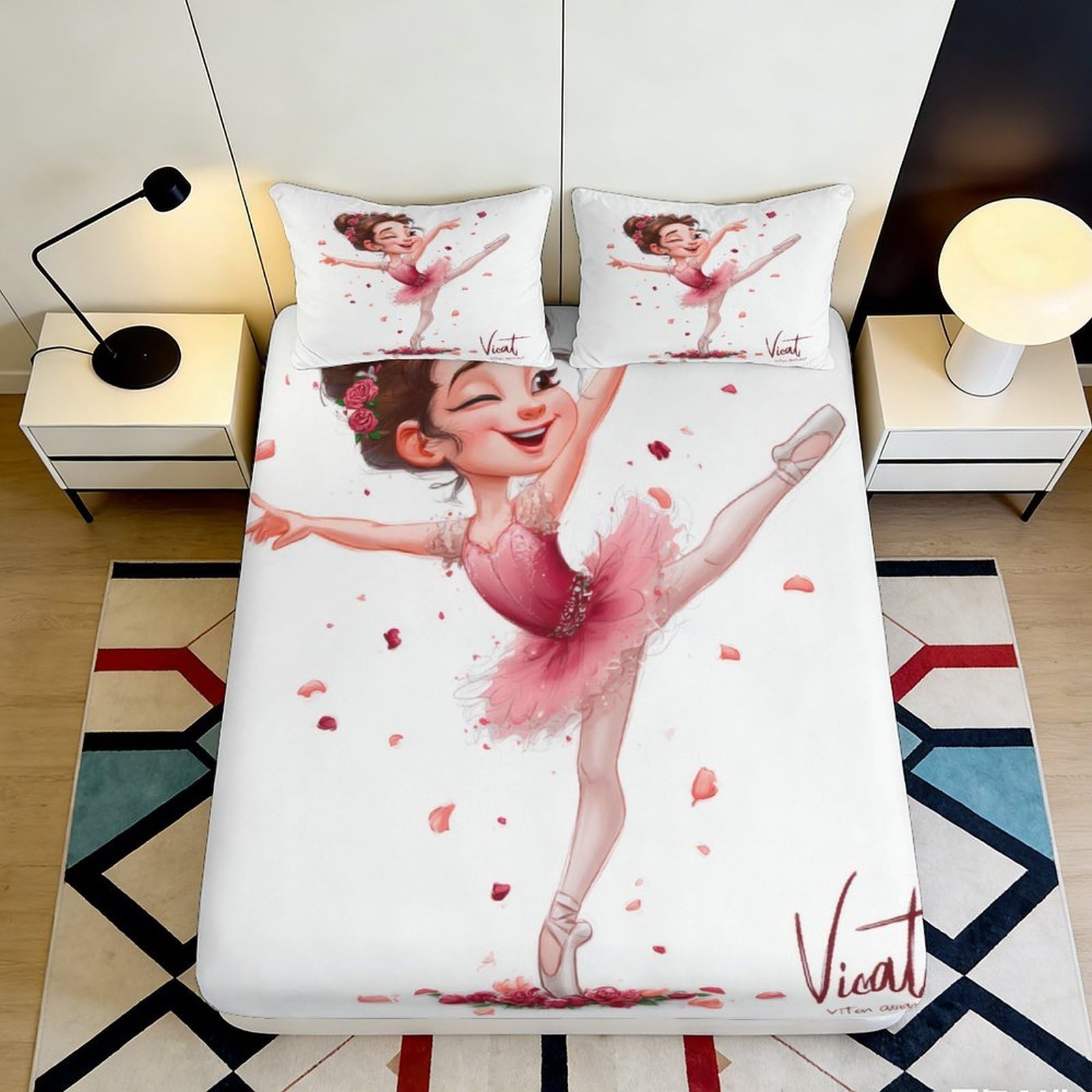 Pnayamiorkfel Girls Style-4 3D Printed Ballet Fitted Sheet Microfiber Decorative Pink Ballet Dance Mattress Cover For Bedroom Guest Room Bed 90X200x25cm