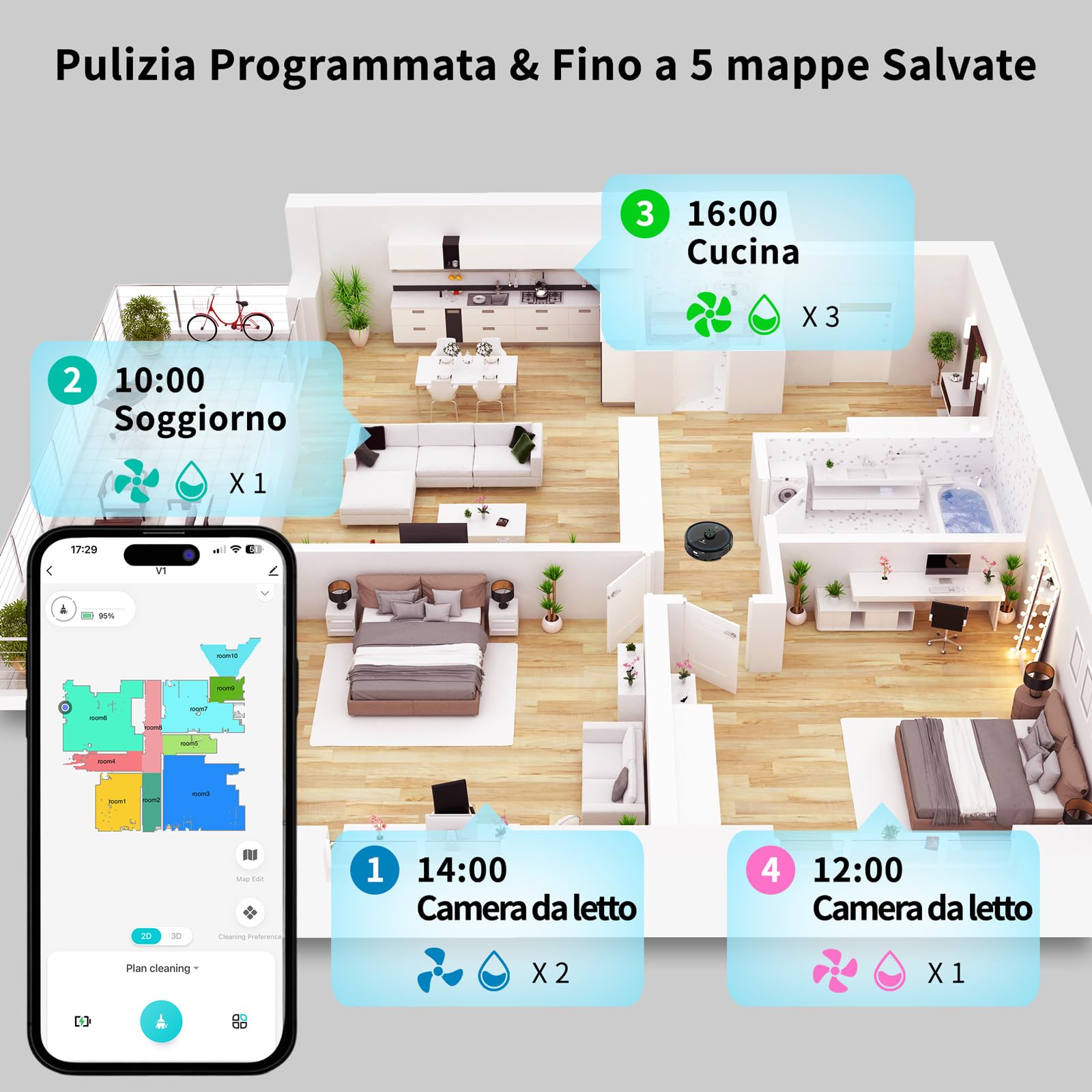 V2 Upgrade Robot Aspirapolvere Lavapavimenti con Stazione, Raccolta Automatica della Polvere 3.5L, Autonomia 120min, 4000Pa, Navigazione Laser 3D, Controllo APP & Alexa & Google