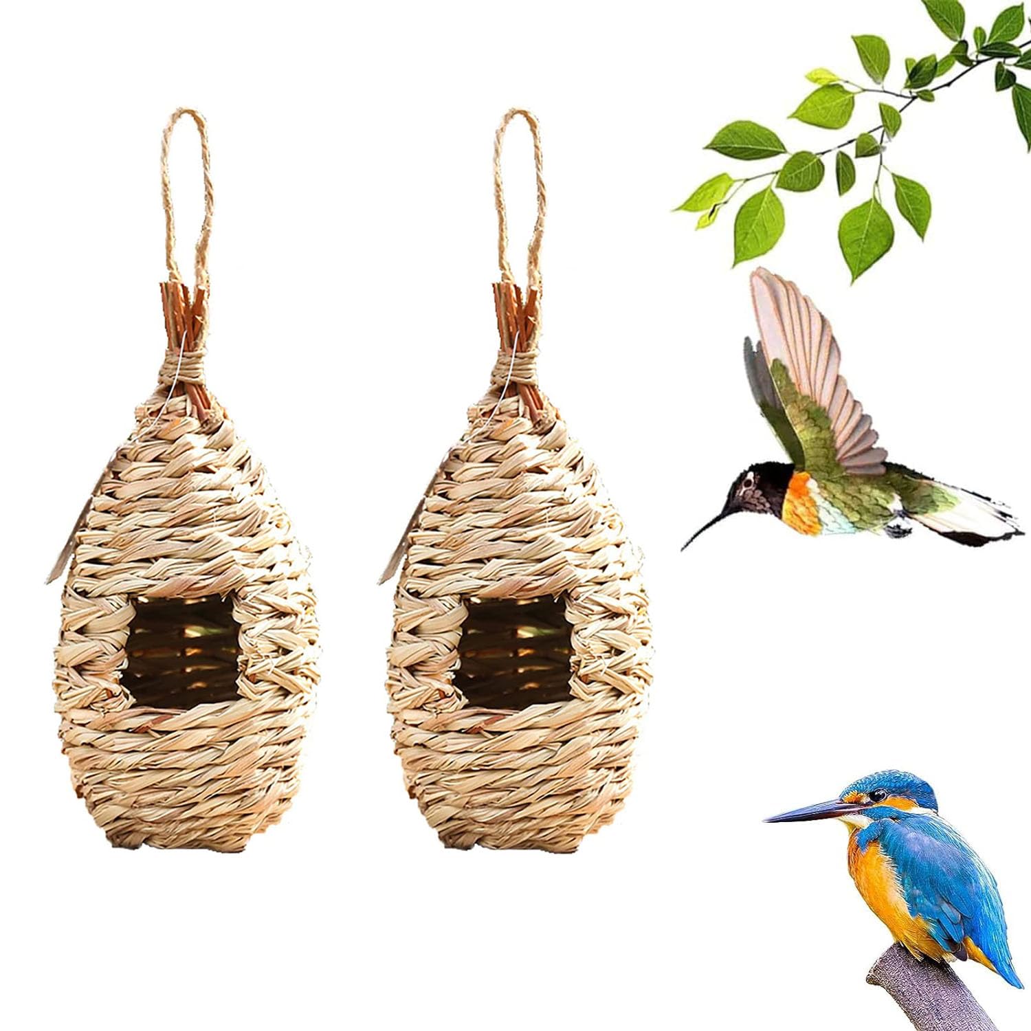 2 Pezzi Nido Uccello Erba Casetta, Casa Uccellini da Esterno, Casetta per Uccelli da Appendere, per Pappagallo, Canarini, Altri Tipi di Uccelli