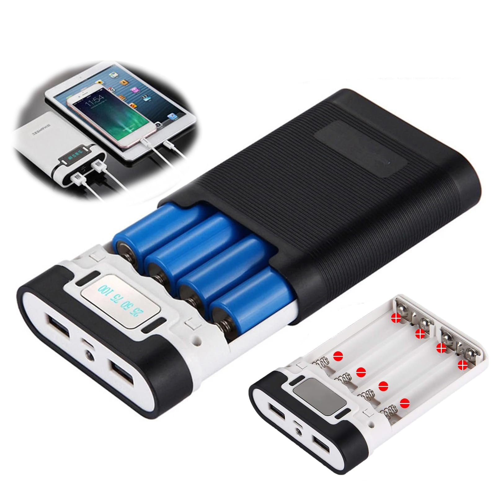 Li-ion Battery Shield 5V/2.0A Micro and Type-C USB Power Bank Battery Charging Module Portable 18650 Battery Charger, Rechargeable Batteries Independent Slot(Battery Not Included) (4 Cell)-image-7