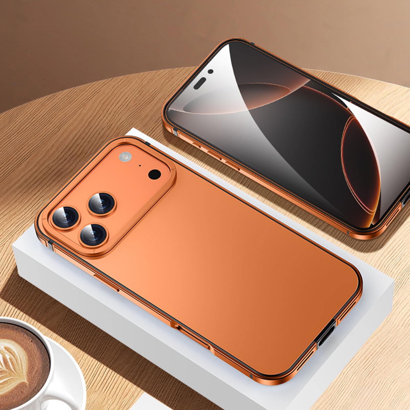 Ultradünne Hülle für iPhone 17 Pro Max/17 Pro, Titan-Stahlrahmen Metall Stoßfest Schutzhülle Leichte Luxus Gefrostet Handyhülle,Orange,17 Pro