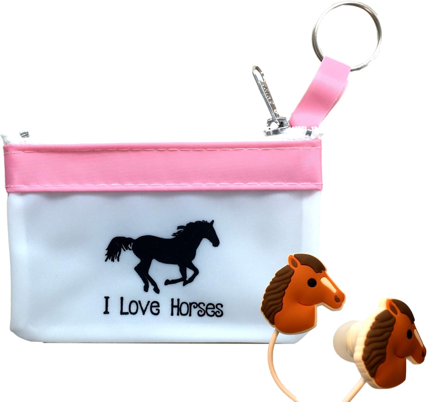 Cute Horse Headphones/Earbuds with Fun Pink Carry Case-Great Horse Gift for Girls