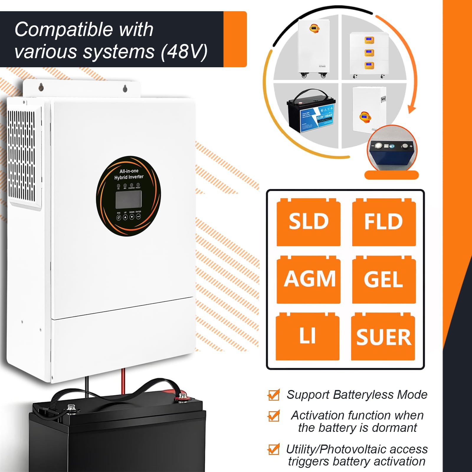 Inverter Solare Ibrido 6000W/12000W, Inverter Solare a Fase Divisa
