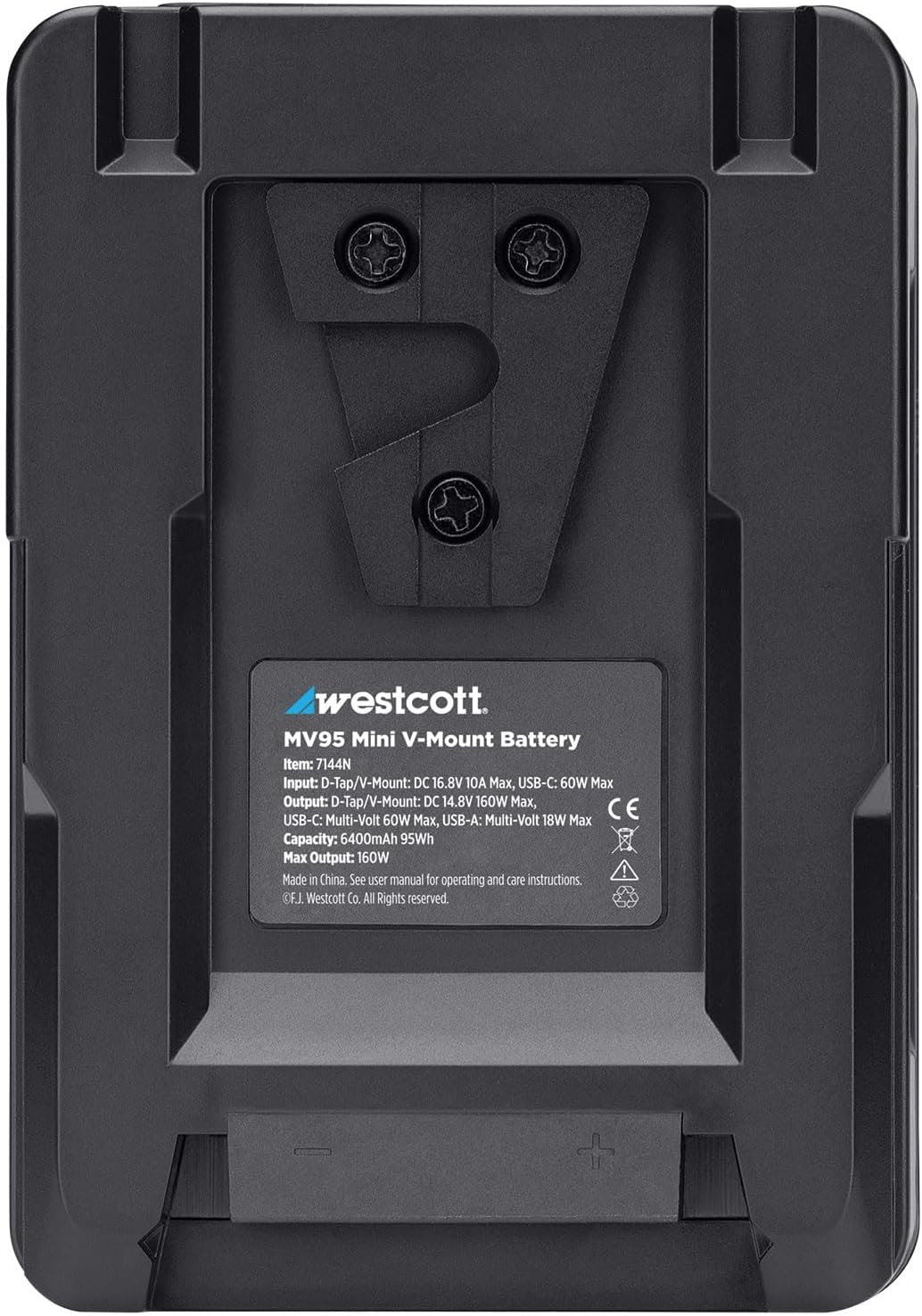 Westcott MV95 Mini V-Mount Battery with USB-C (14.8V, 95Wh) - Portable V-Mount Battery for Photography and Video Lighting Equipment, Laptops, and Cameras (MV95 Mini V-Mount with USB-C)