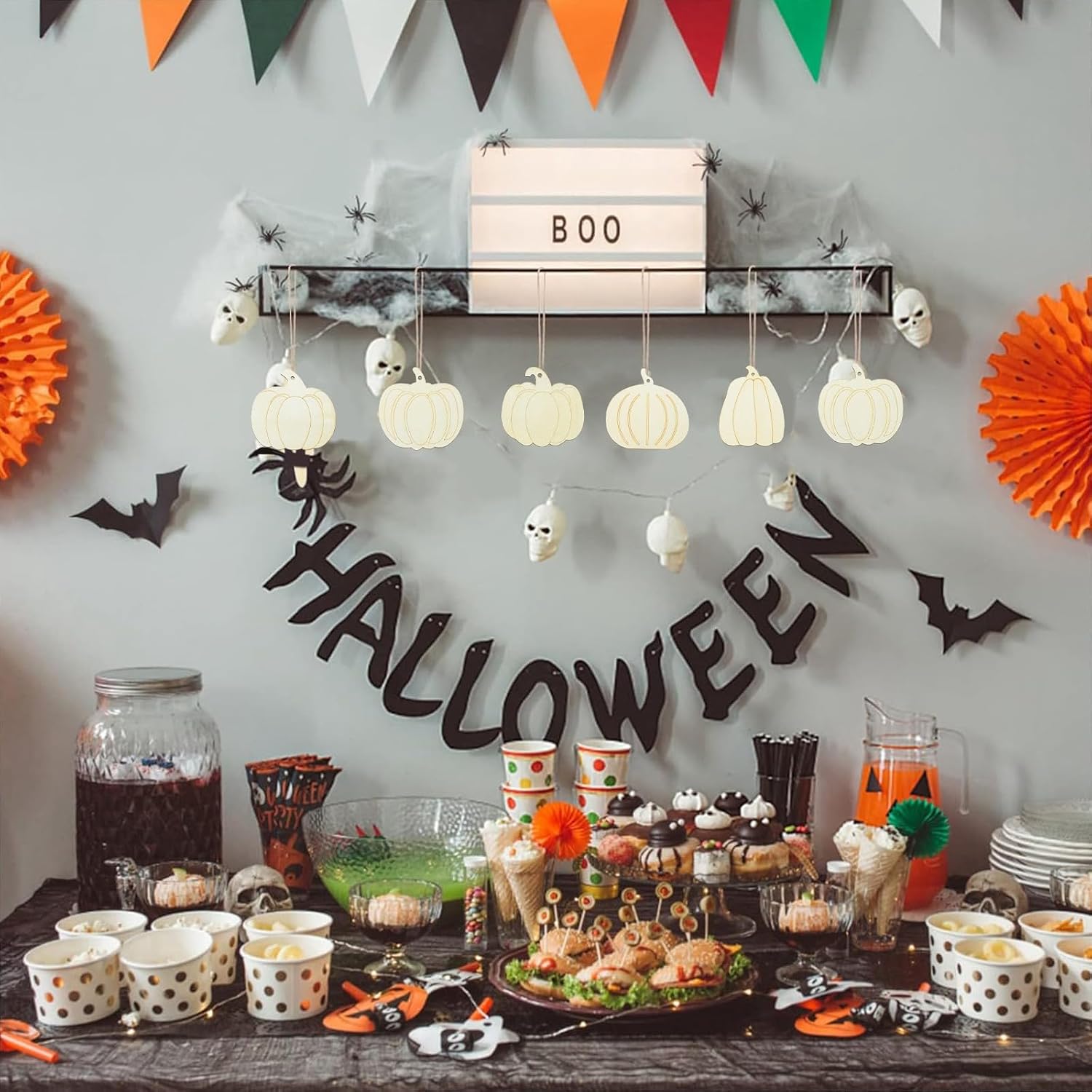 LiQunSweet 30 pcs 6 Styles Pumpkin Undyed Wood Cutout Charms Vegetable Wood Slices for Halloween DIY Printing Art Craft Home Embellishments Decoration