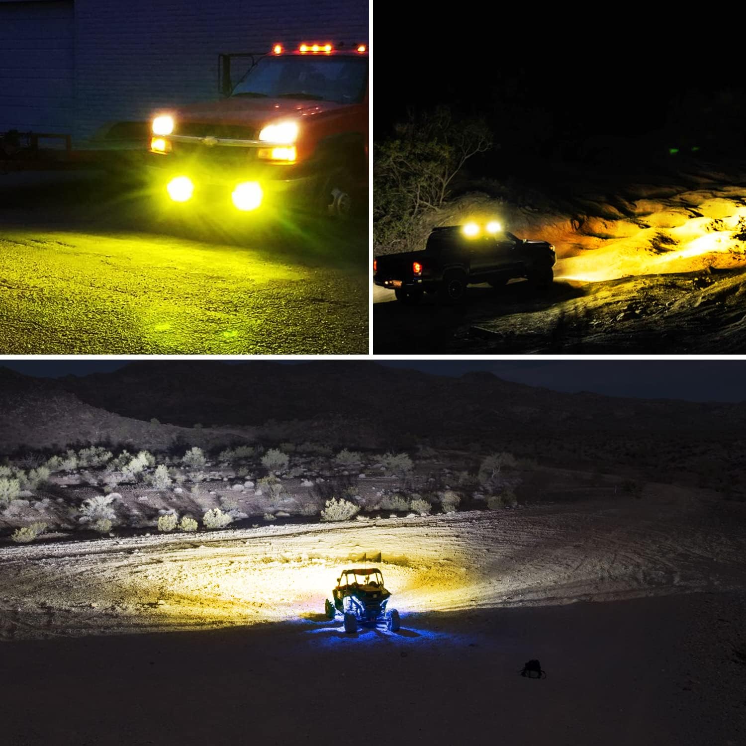 GOOACC 2PCS 6.5 Inch Amber LED Pods 120W Triple Row Flood Light Bar Fog Light Driving Lighting with 16AWG Off Road Wiring Harness-2 Leads for Truck Golf Cart SUV ATV UTV Boat, Clear,Yellow (Auto-652)