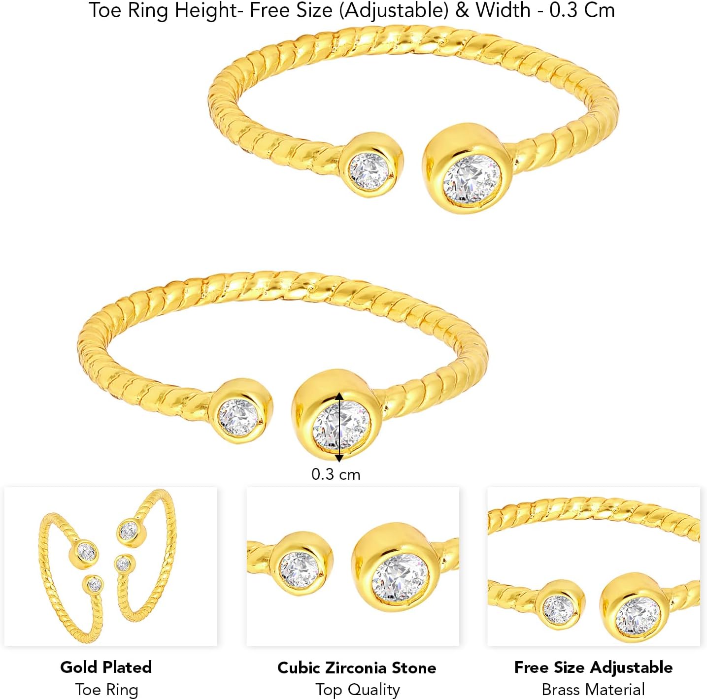 Aheli Cubic Zirconia Studded Fancy Toe Ring Adjustable Bichiya Fashion Jewellery for Women