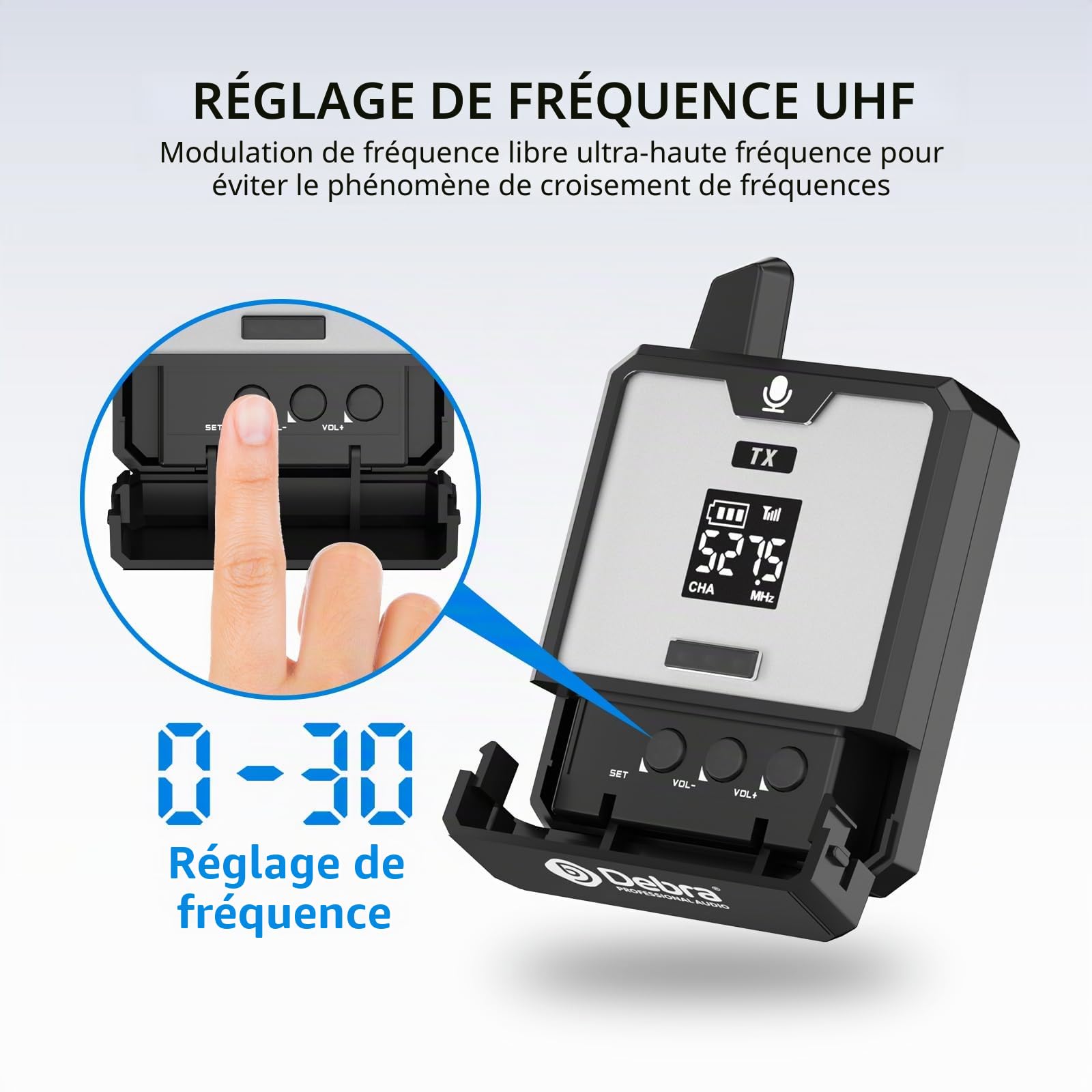 D Debra DT-01 Micro sans Fil UHF avec Récepteur – Set Micro Casque Professionnel Rechargeable, Plug & Play, 30 Canaux, Portée 50m, pour Karaoké, Conférence, Église, Sport