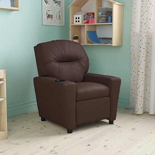 Miniatura 88 de Flash Furniture Chandler LeatherSoft - Silla reclinable para niños con portavasos y reclinable de seguridad, silla reclinable contemporánea para