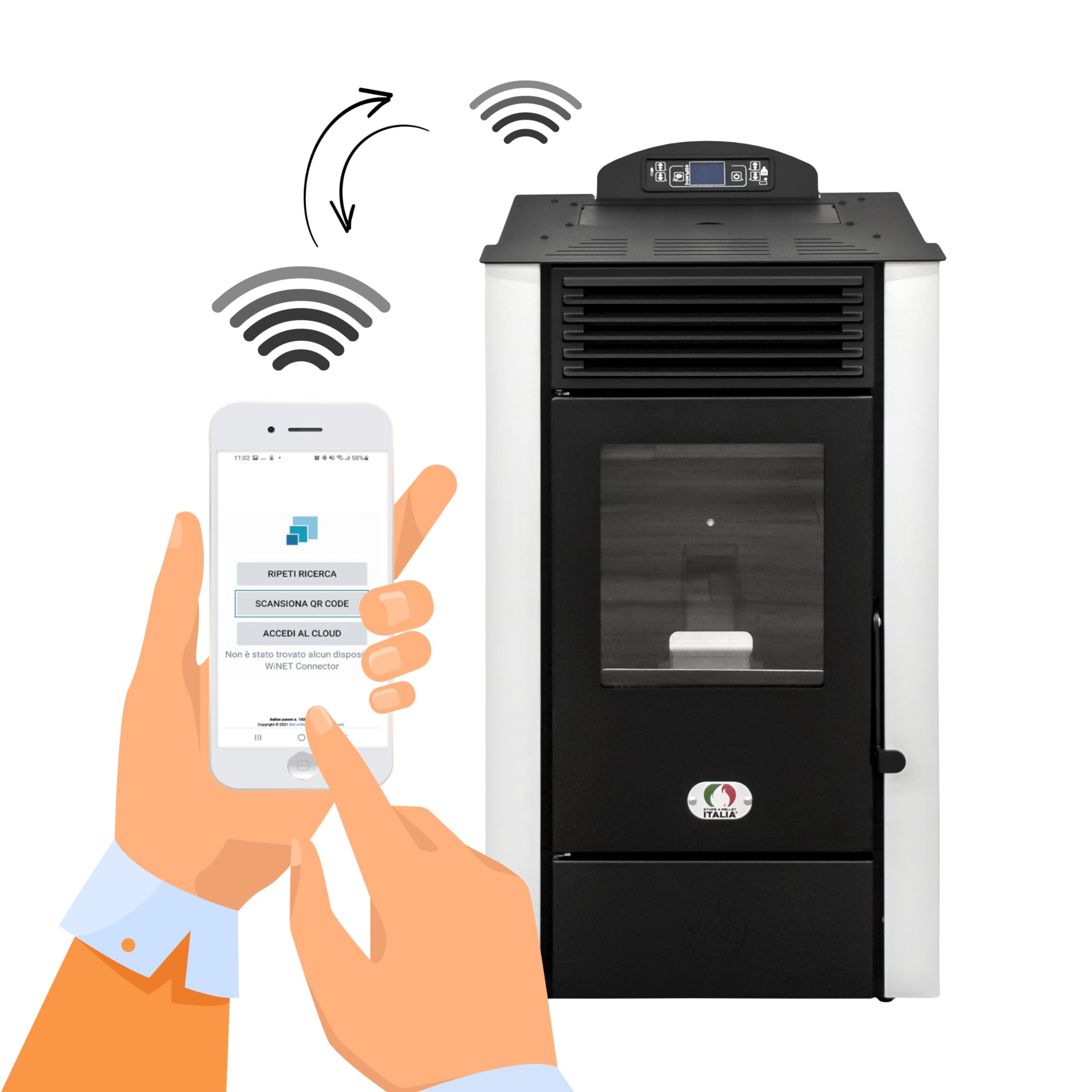 Alaska 9 KW WiFi Pelletöfen 5 Sterne Effizienz 92% Heizt 80m² Autonomie 20 Sdt. Weiß