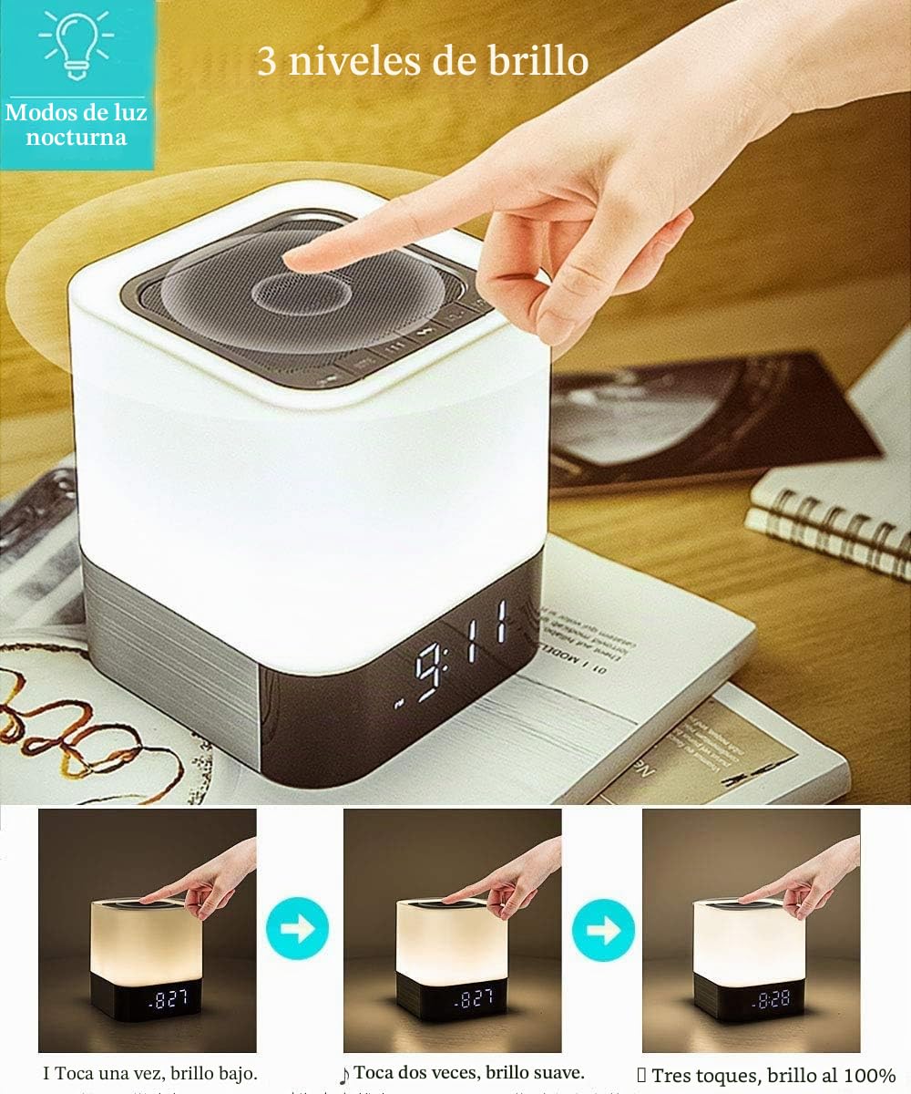 Altavoz Bluetooth con Luces Nocturnas, Lámpara Inteligente con Altavoz y Reloj Despertador Digital, Luz RGB Multicolor Regulable para Habitación, para Leer, Dormir, Fiesta,Regalos