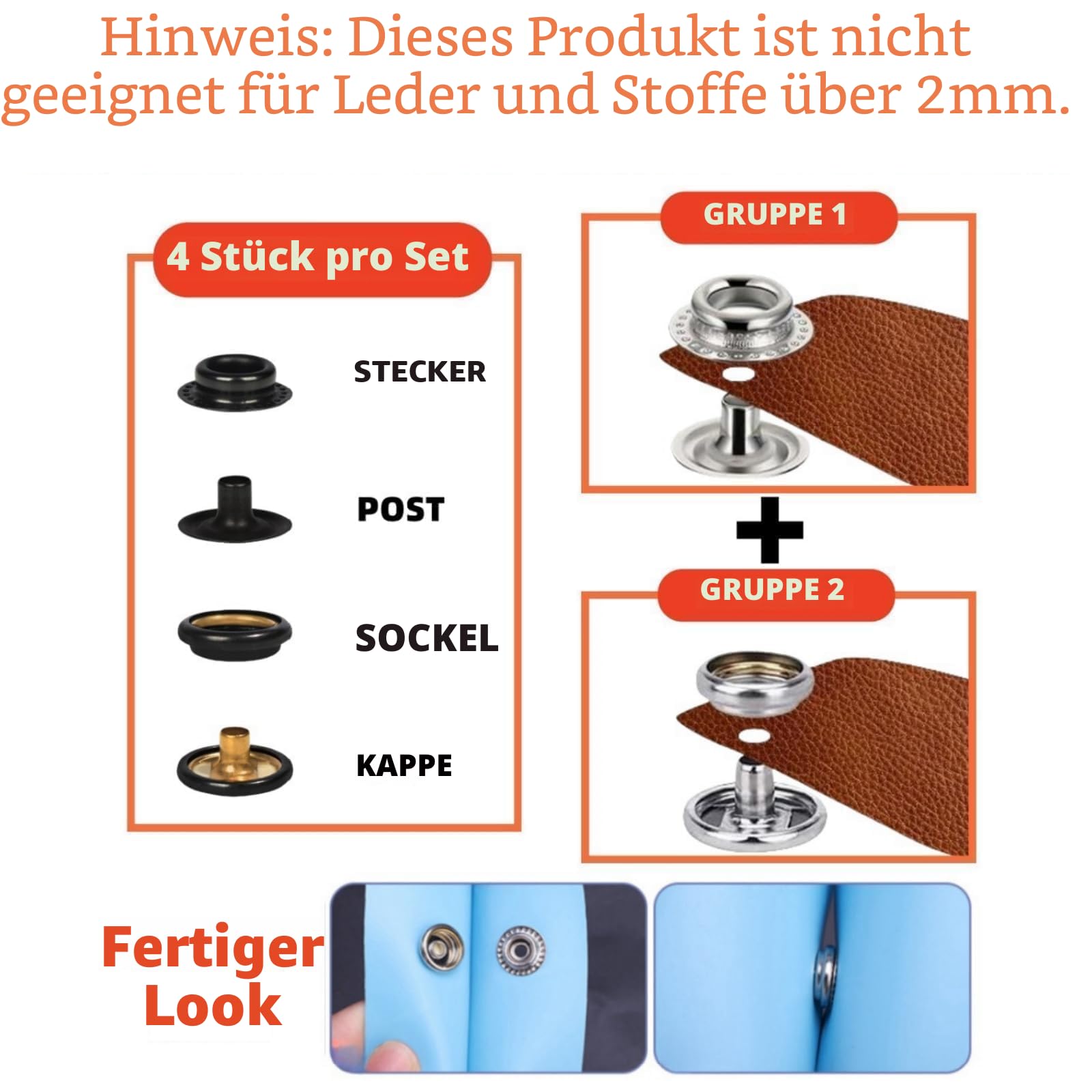 SUNAROC Druckknöpfe, 15 mm, Metall, für Kleidung, Leder, Bootsabdeckung, Stoff, 100 Sets