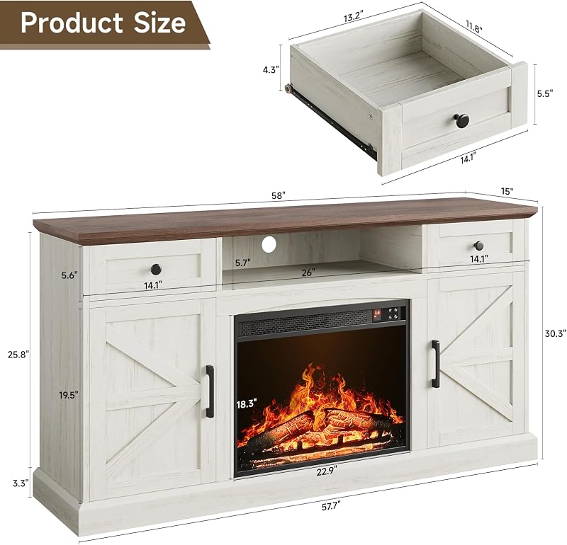 ONBRILL Farmhouse Fireplace TV Stand, TV Table with 23" Electric Fireplace image 2
