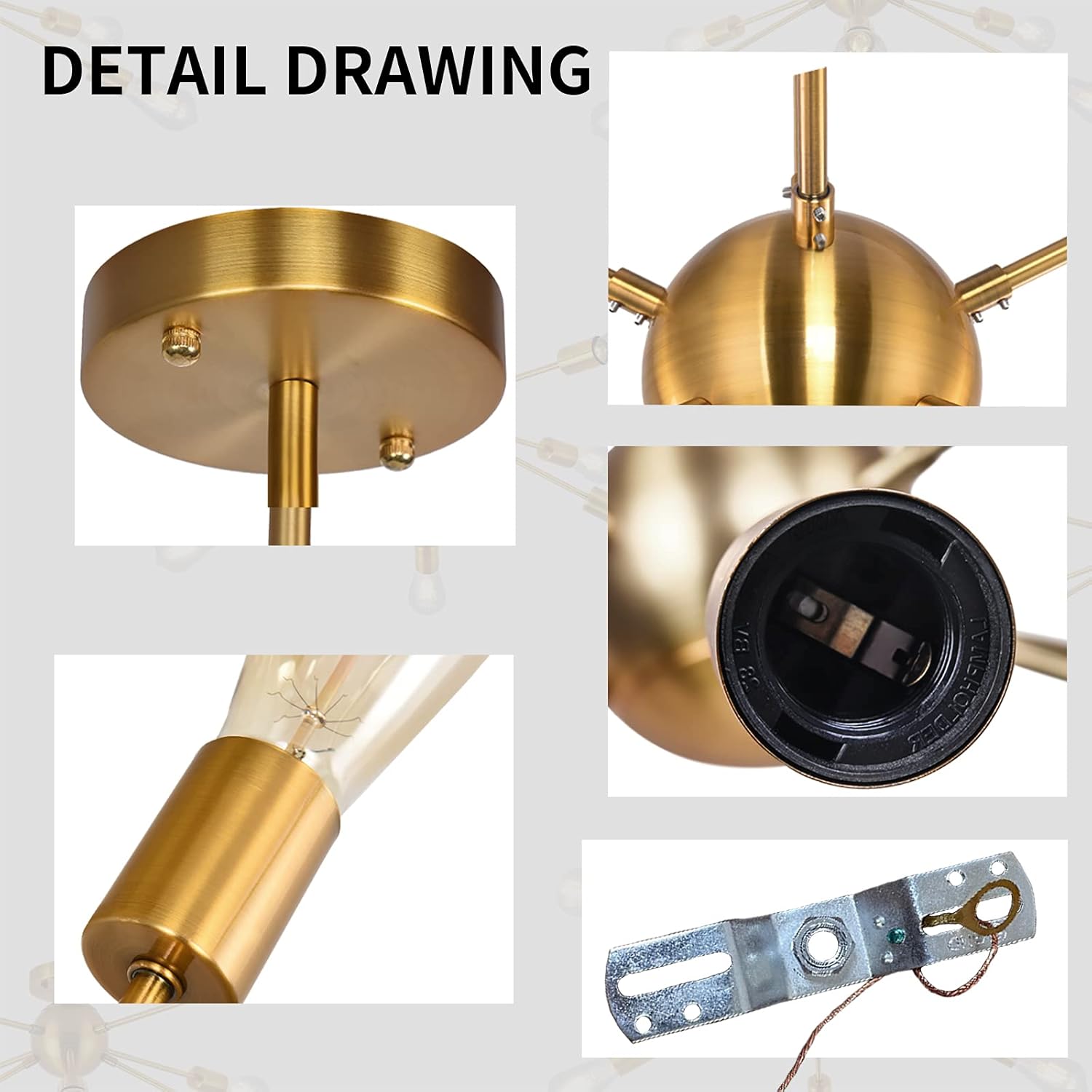 Bеѕt Cуbеr Mоndау 🔥 Modern Sputnik Chandelier Lighting 8 Lights Gold Electroplated Brass Semi Flush Mount Ceiling Light Gold Mid Century Pendant Lighting for Kitchen Dining Room Bedroom Study Living Room Laundry Room