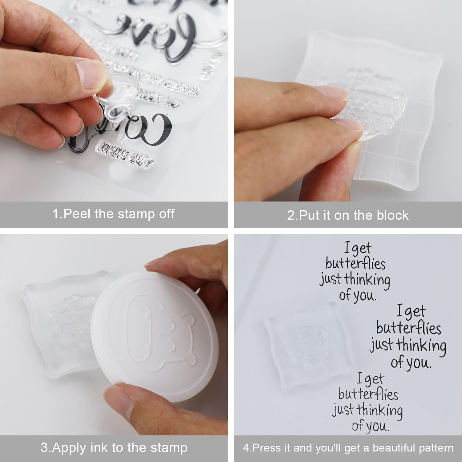 MAOQYE Stamp Set, 10 Pcs Acrylic Stamp Blocks Tools Set Including 4 Clear Stamps and 6 Stamping Blocks for Kids Scrapbooking Crafts Card Making